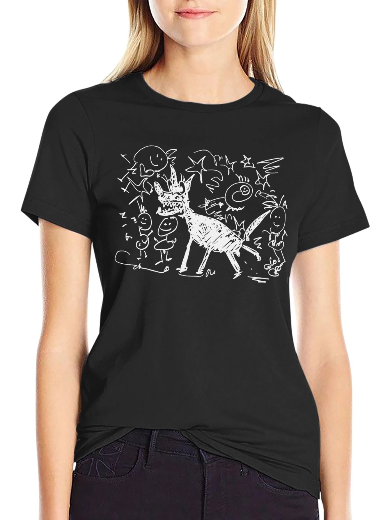 Abstract Doodle Graphic Black T-Shirt