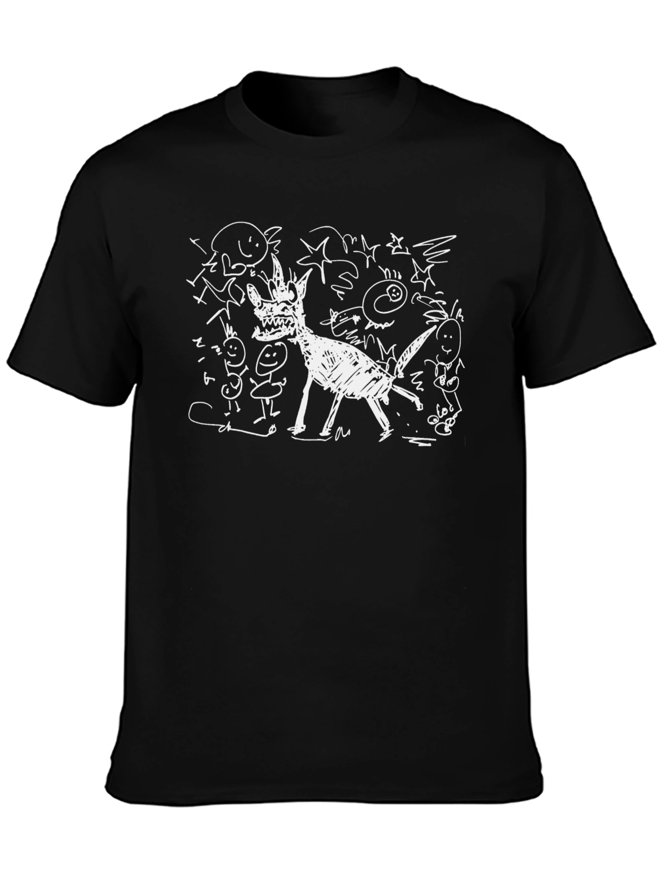 Abstract Doodle Graphic Black T-Shirt
