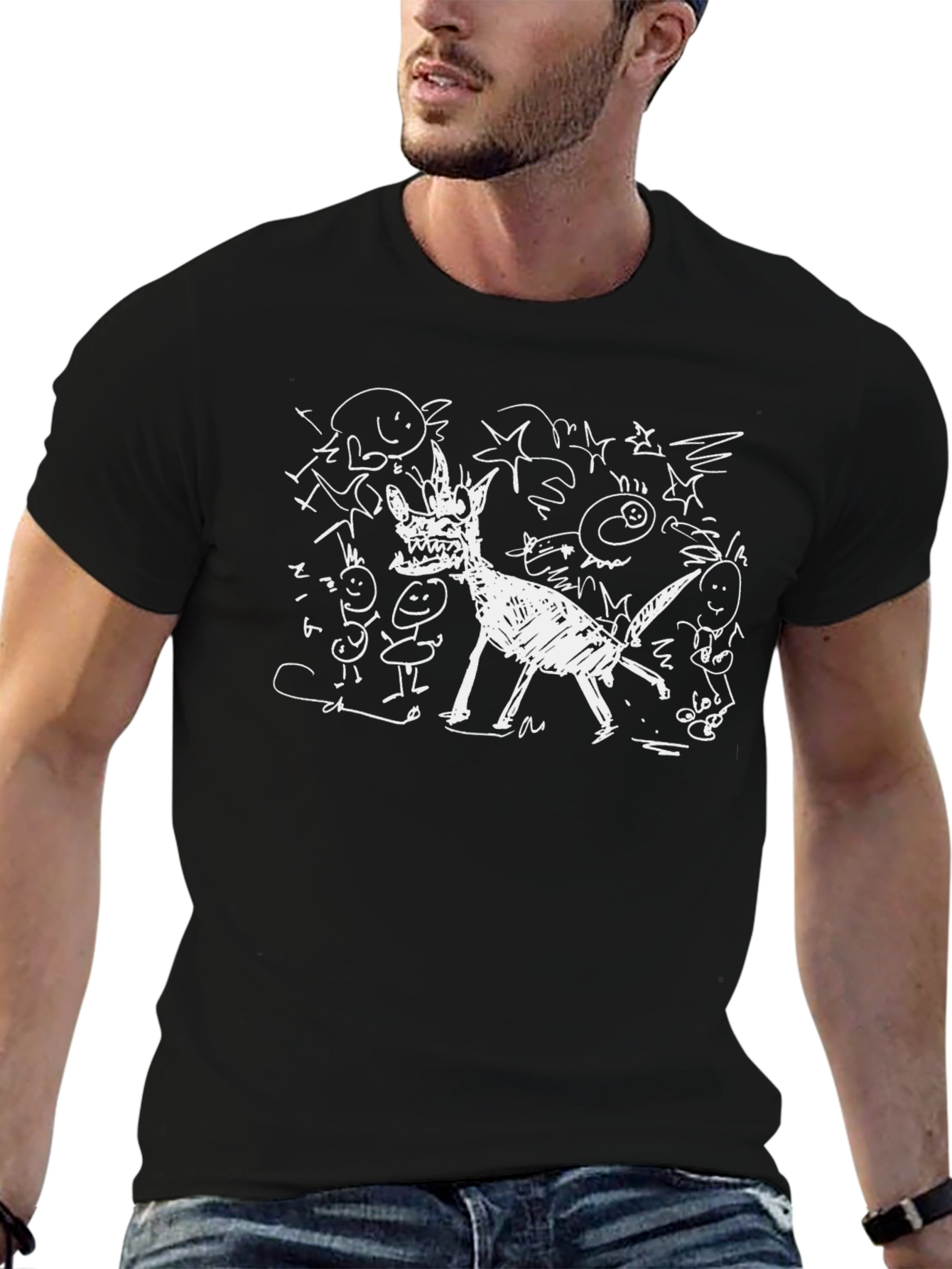 Abstract Doodle Graphic Black T-Shirt