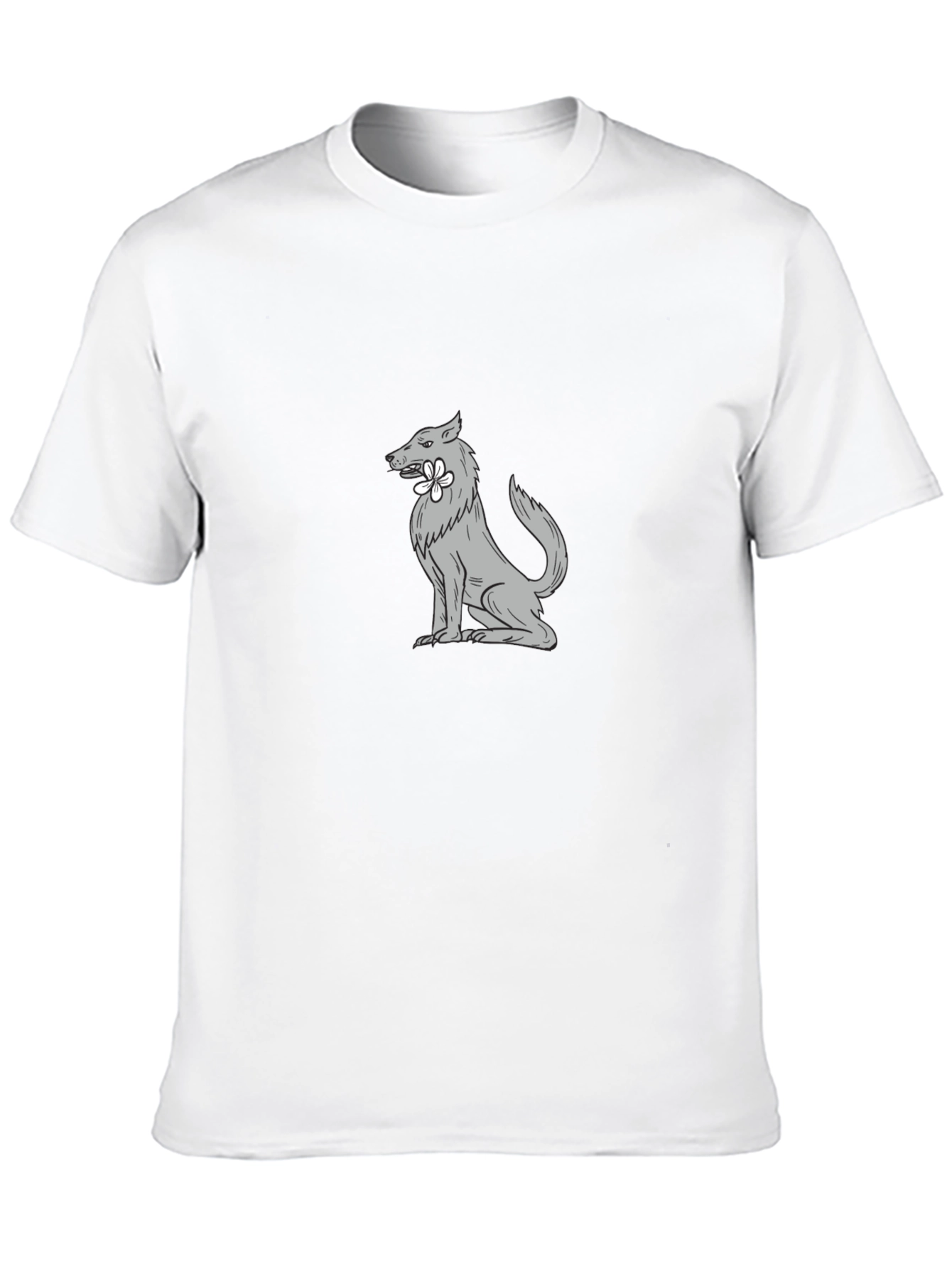 Wolf with Flower Graphic Tee - Cool Black T-Shirt