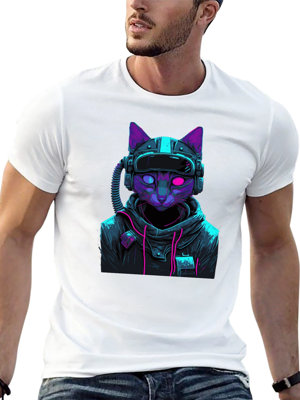 Cyberpunk Cat T-Shirt - Futuristic Style