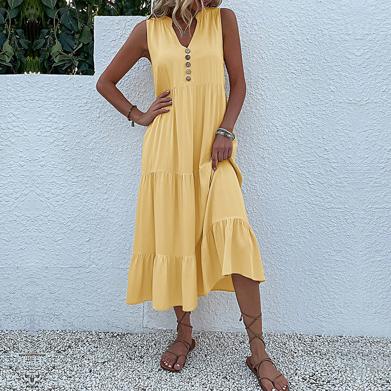 Women's Summer Solid Color Sleeveless Loose Casual Midi Dress