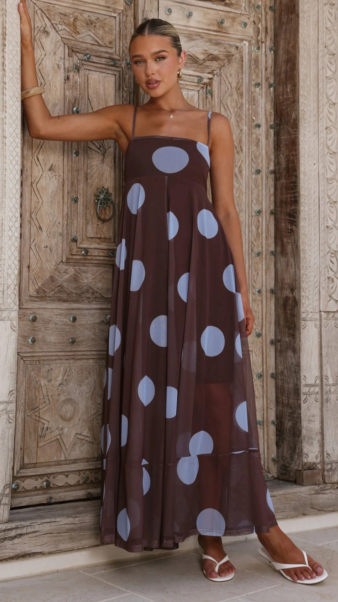 Women's Summer Polka Dot Print Spaghetti Straps Dress