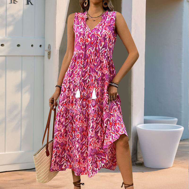 Women's Casual Vcation Boho Printed Sleeveless Loose Dress