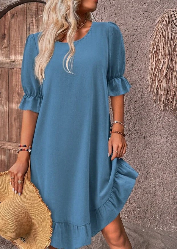 Women's Summer Casual Solid Color Round Neck Loose Large Swing Dress
