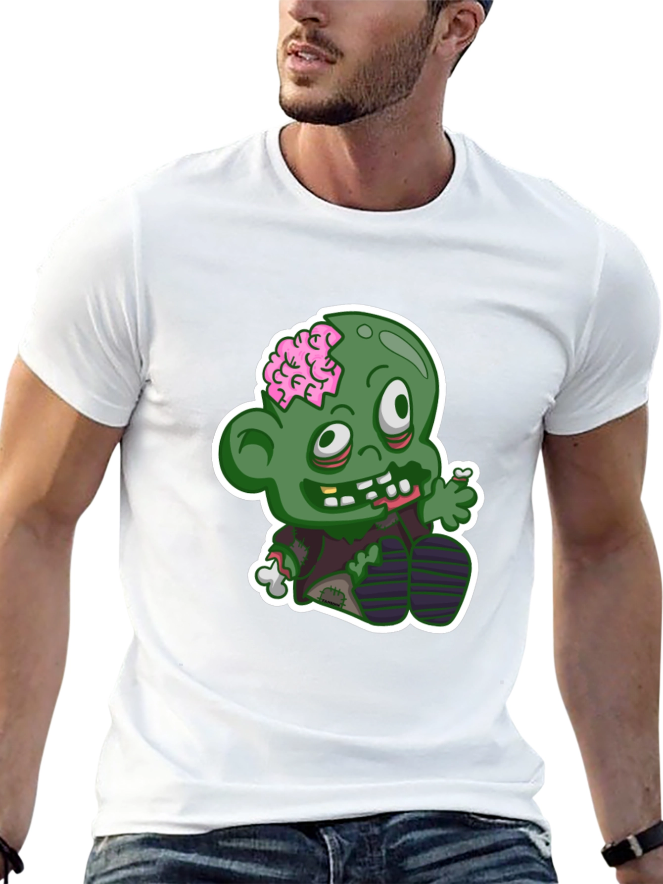 Zombie Cartoon Graphic T-Shirt - Black