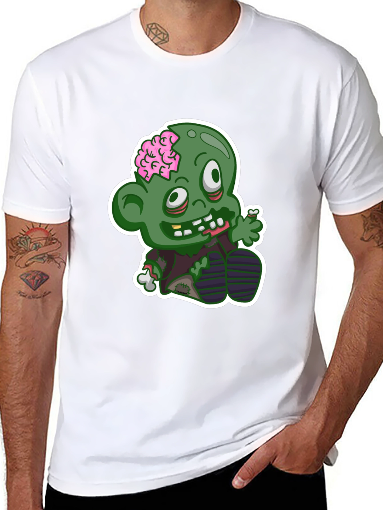 Zombie Cartoon Graphic T-Shirt - Black