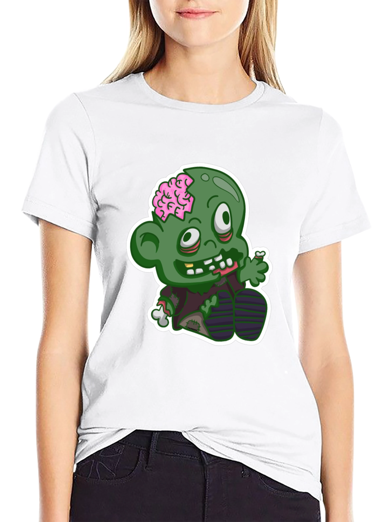 Zombie Cartoon Graphic T-Shirt - Black