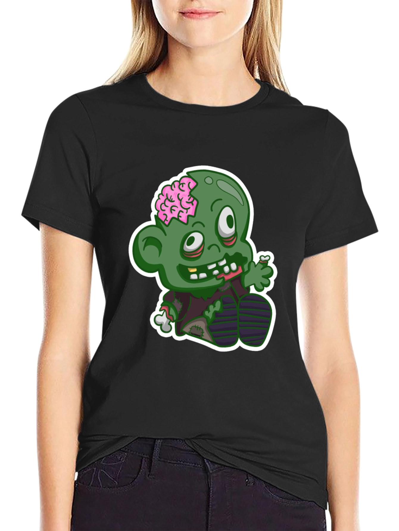 Zombie Cartoon Graphic T-Shirt - Black