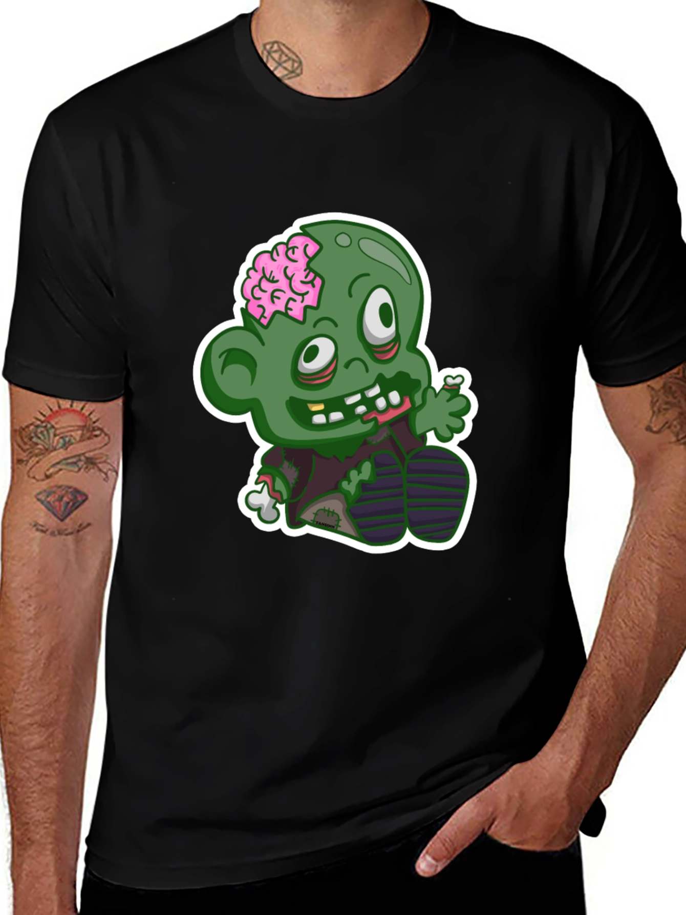 Zombie Cartoon Graphic T-Shirt - Black