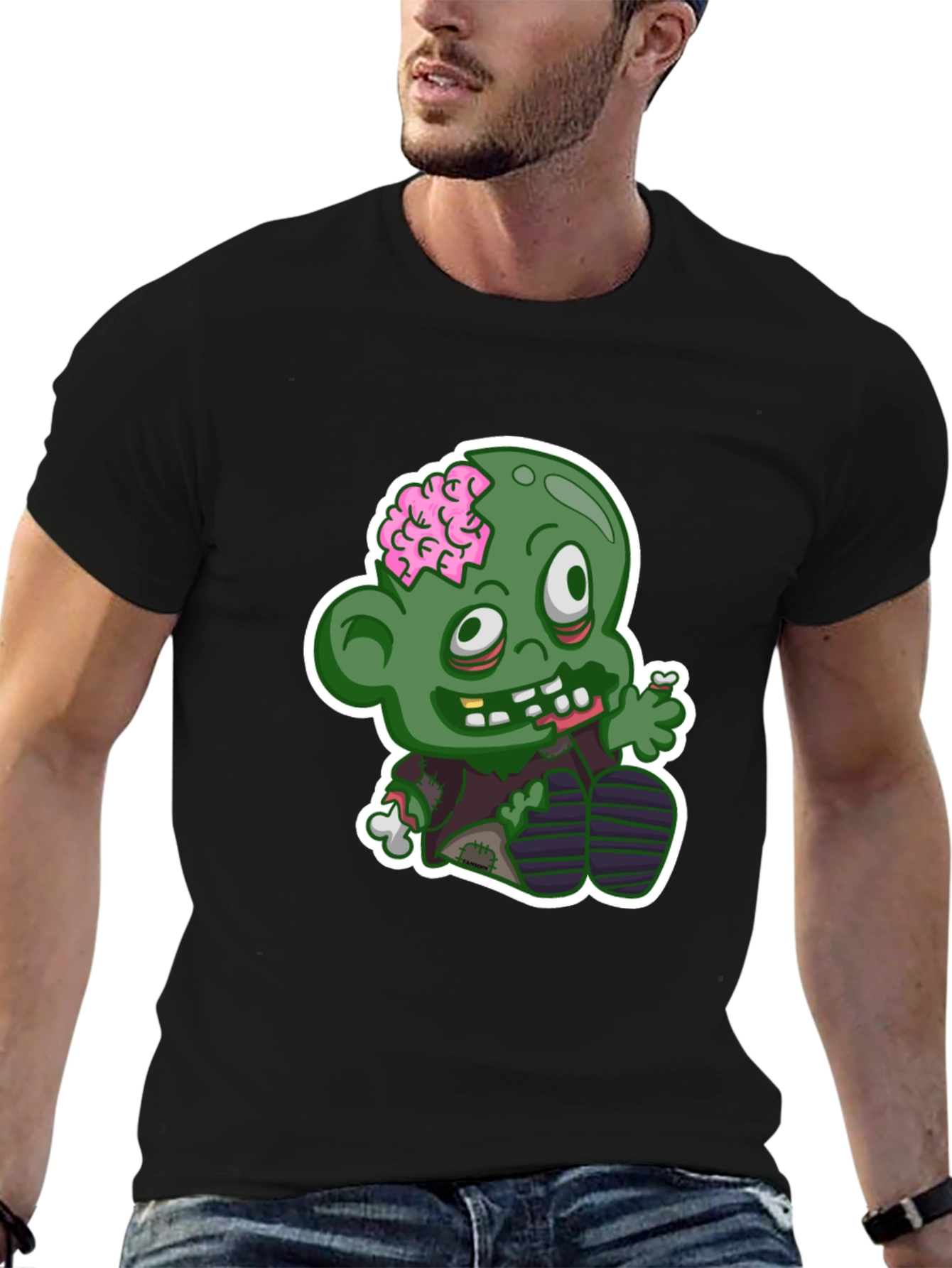 Zombie Cartoon Graphic T-Shirt - Black