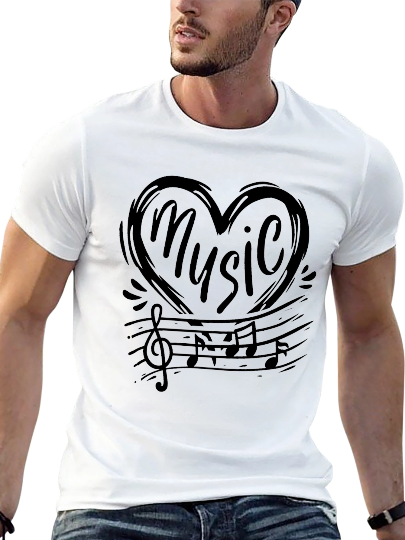 Music Lover T-Shirt - Heart Treble Clef Notes