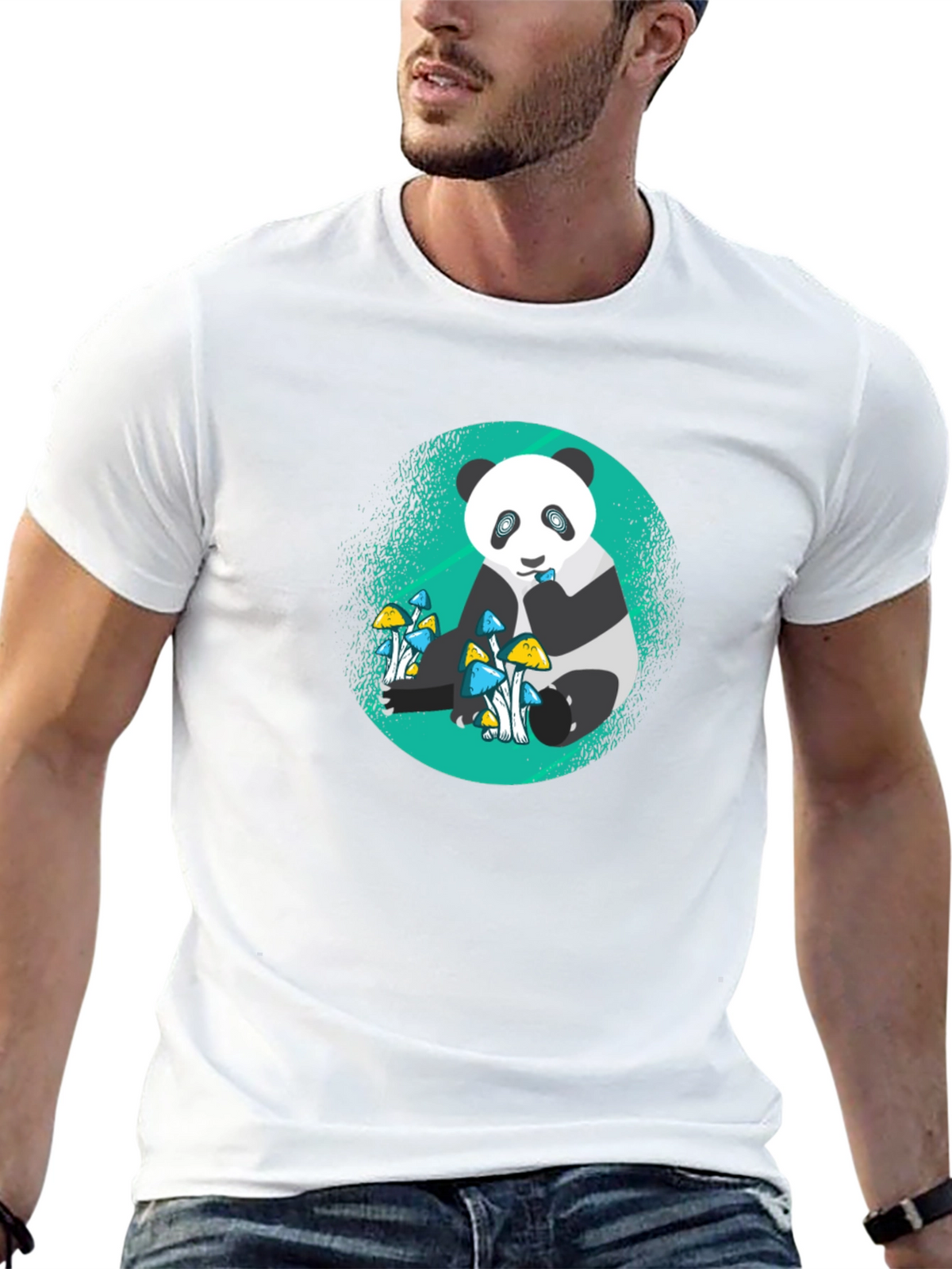 Panda Mushroom Graphic Tee - Mens Black T-Shirt