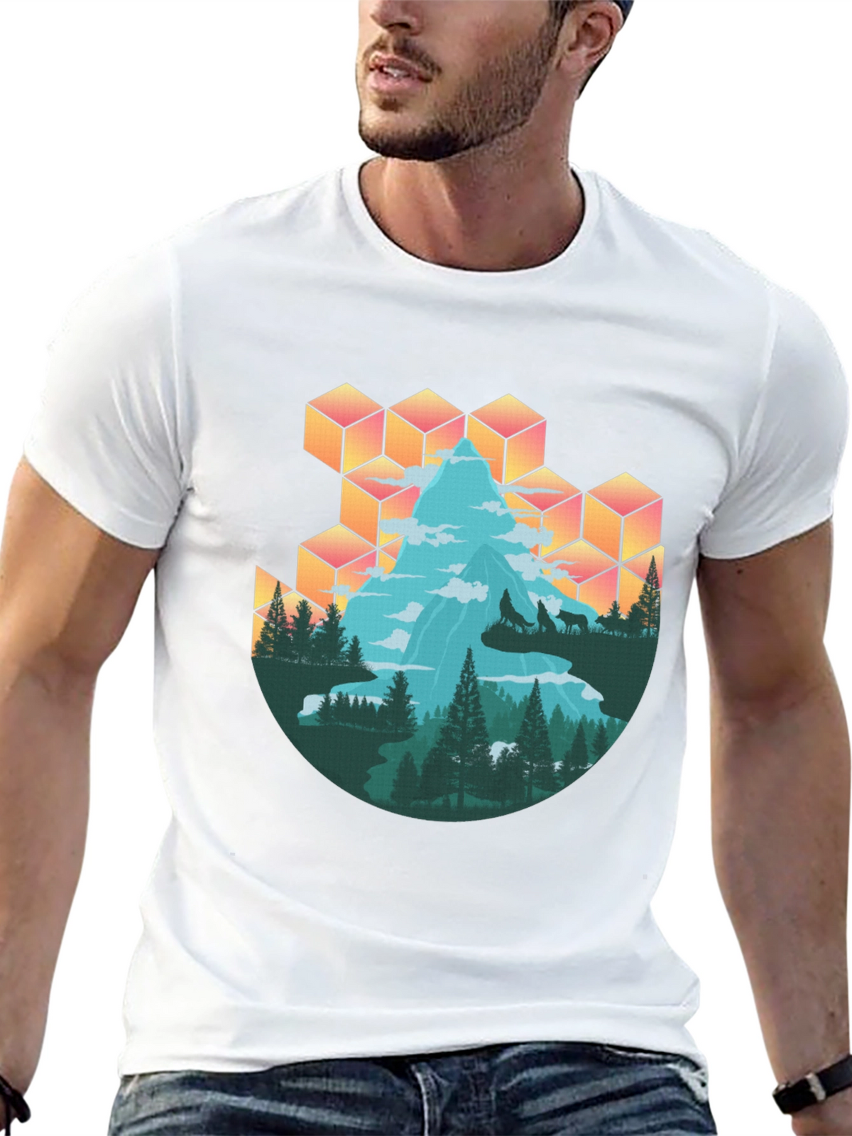 Mountain & Wolves Graphic Tee - Nature Lovers T-Shirt