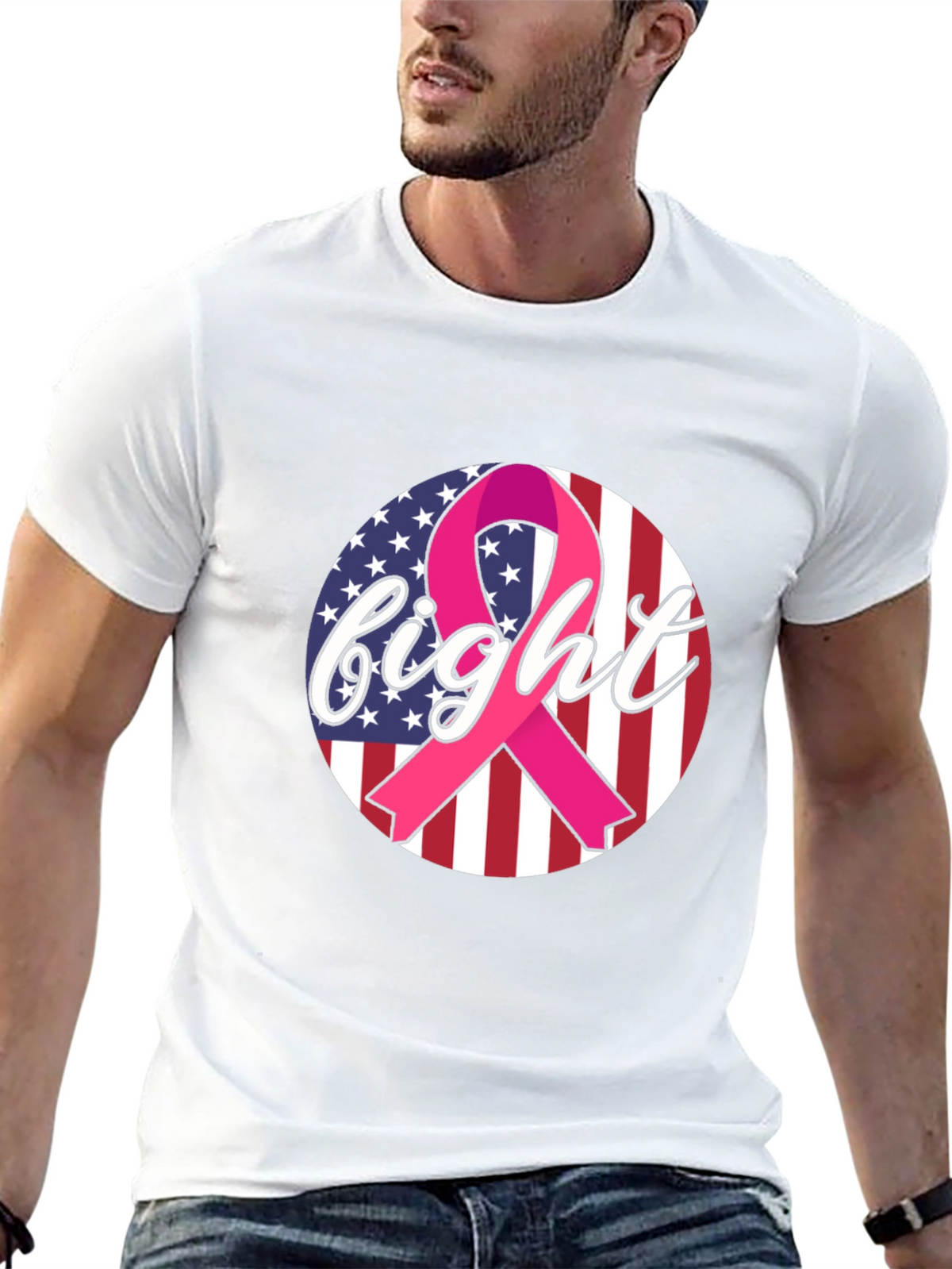 Fight Cancer Ribbon American Flag T-Shirt