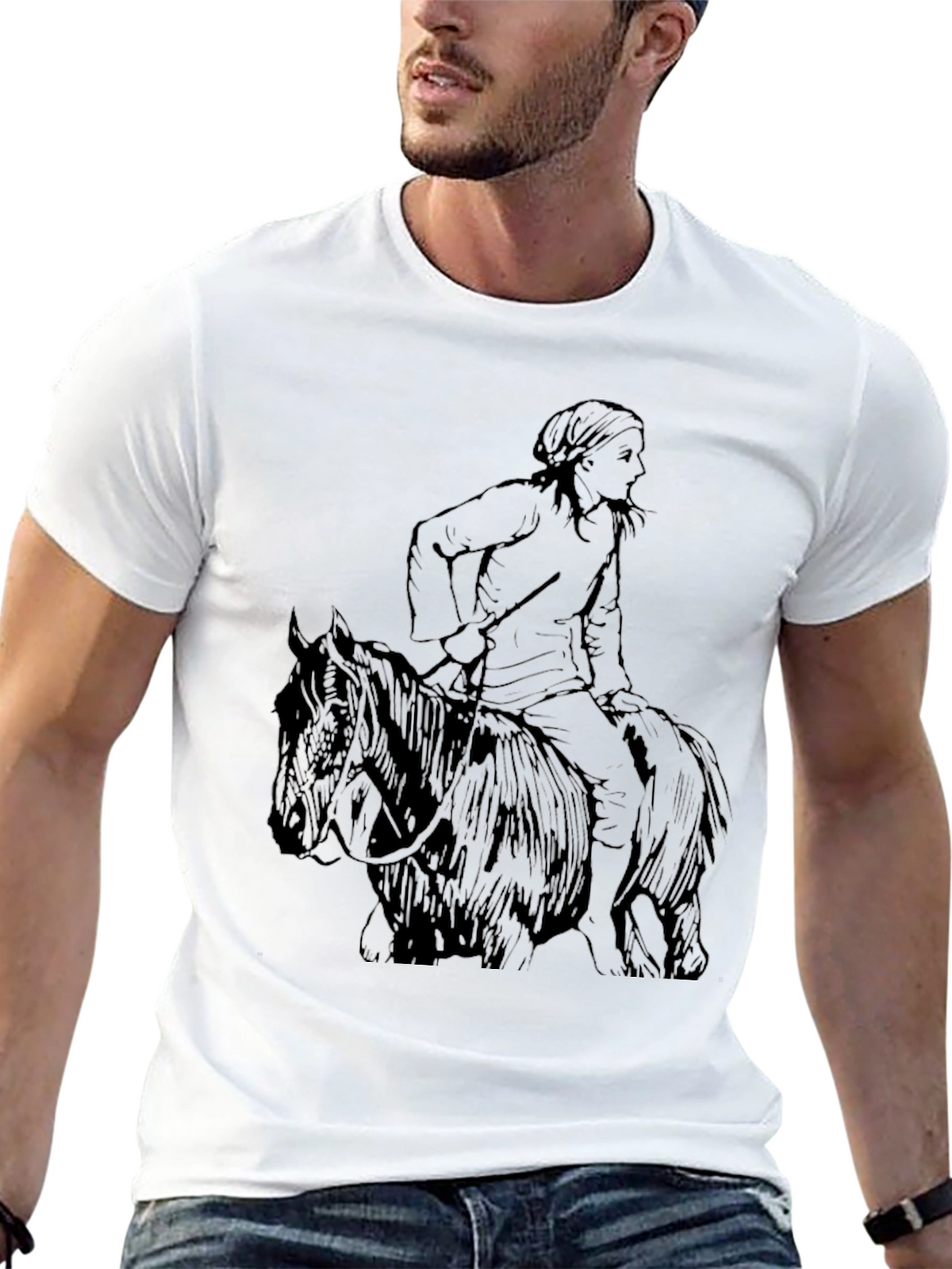 Black T-Shirt with Equestrian Graphic Tee