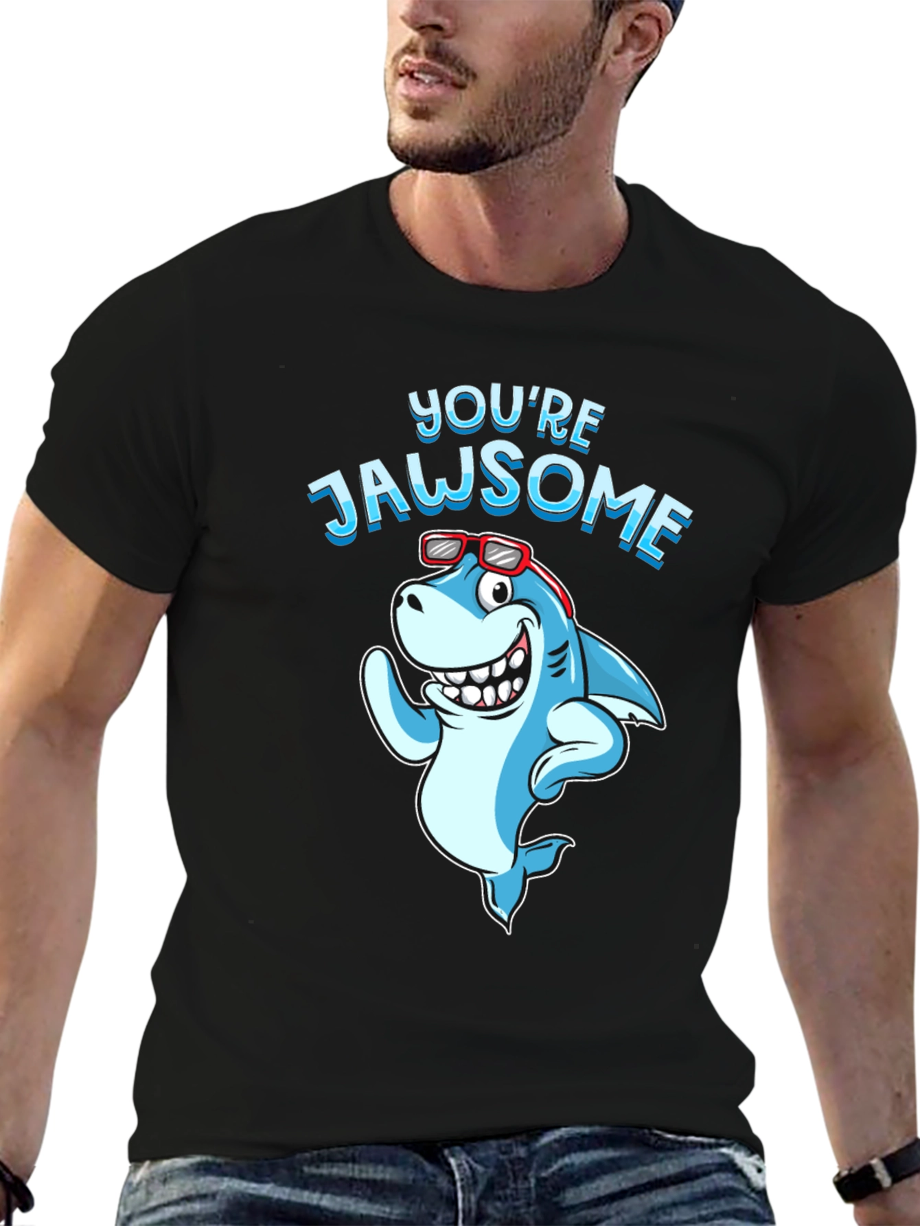 Youre Jawsome Shark Graphic Tee - Black Cotton T-Shirt