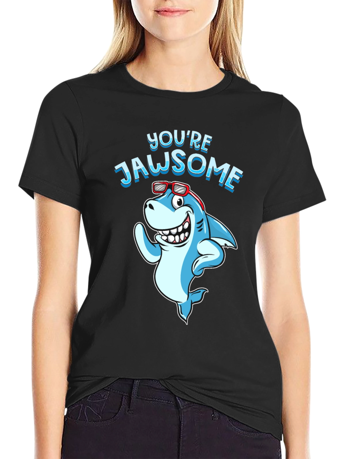Youre Jawsome Shark Graphic Tee - Black Cotton T-Shirt