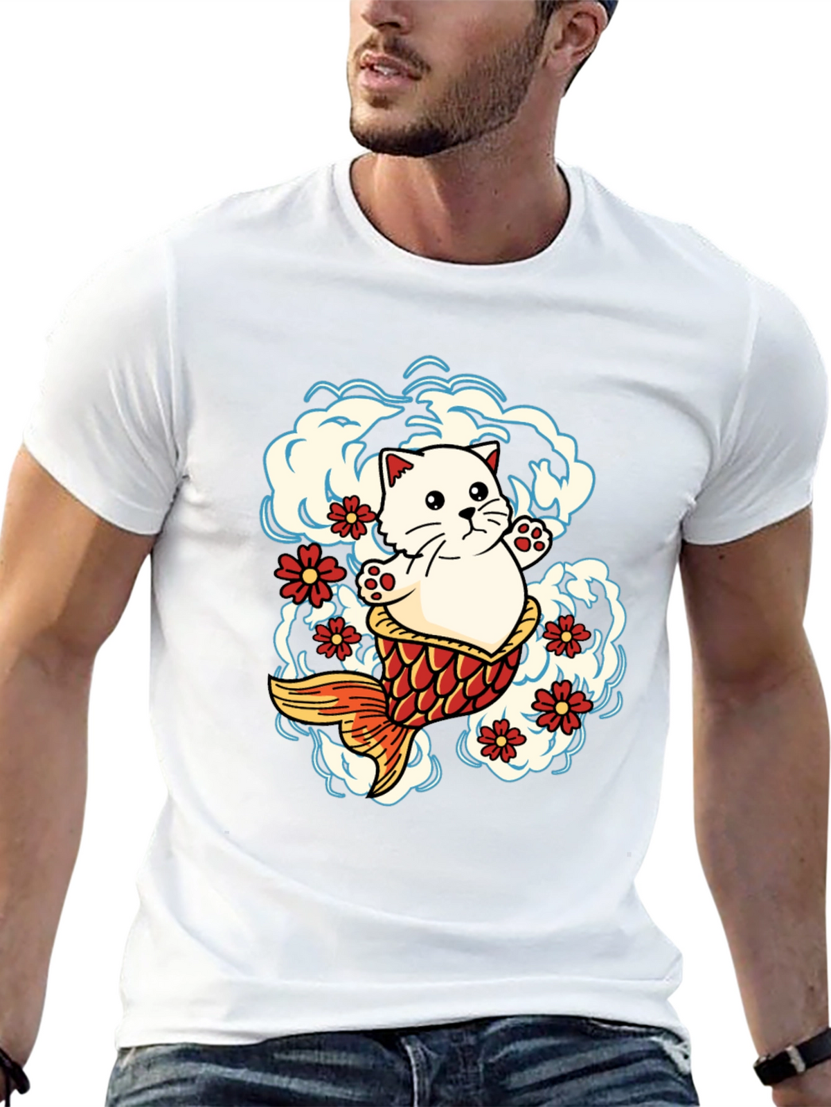 Cat Koi Fish Graphic Tee - Unique Design