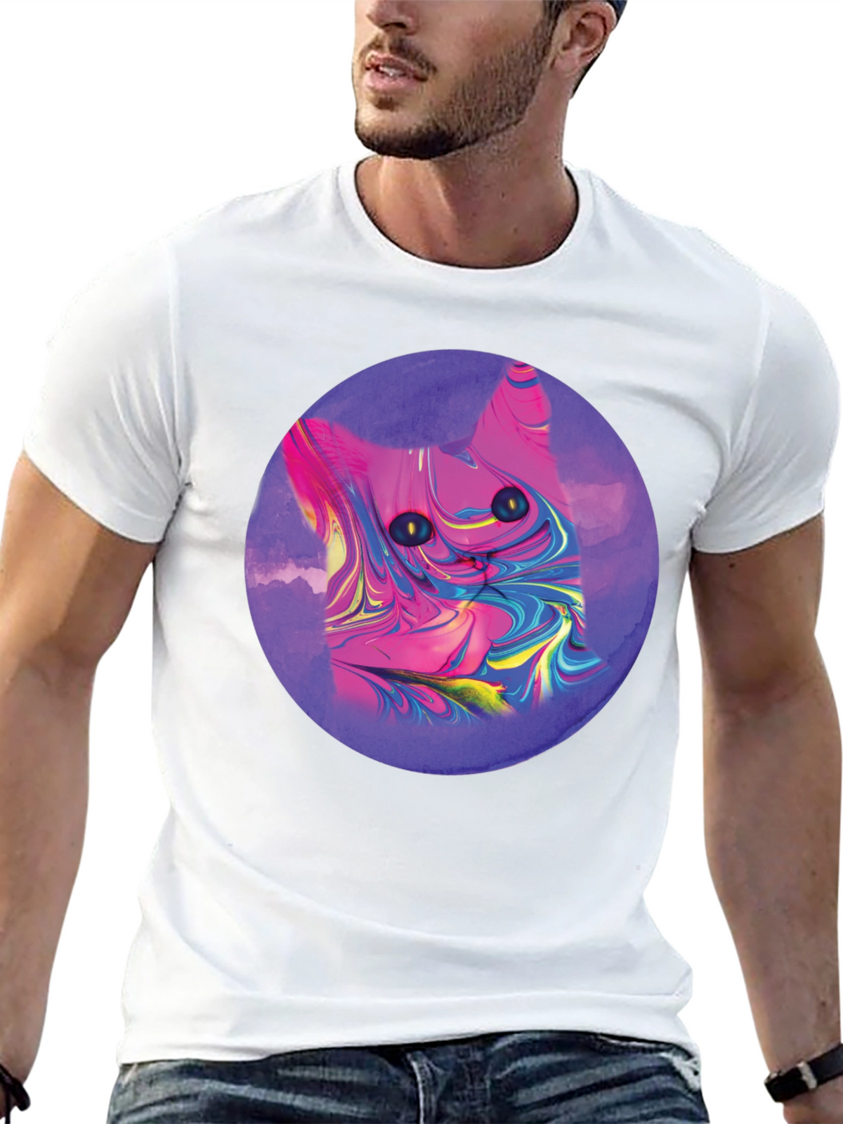 Abstract Cat Graphic Tee - Mens Black T-Shirt