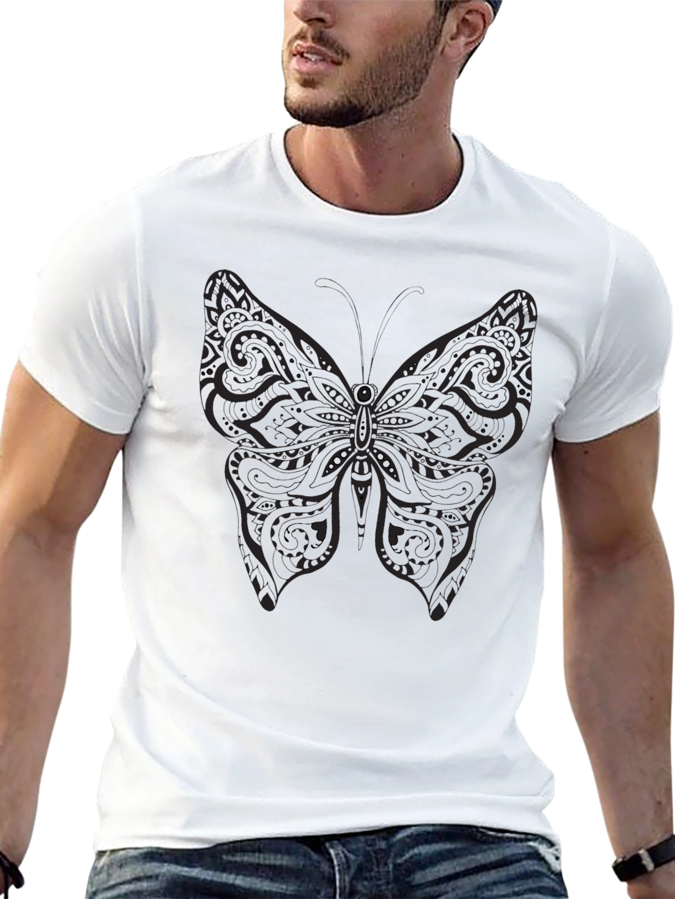 Mens Black Butterfly Graphic Tee