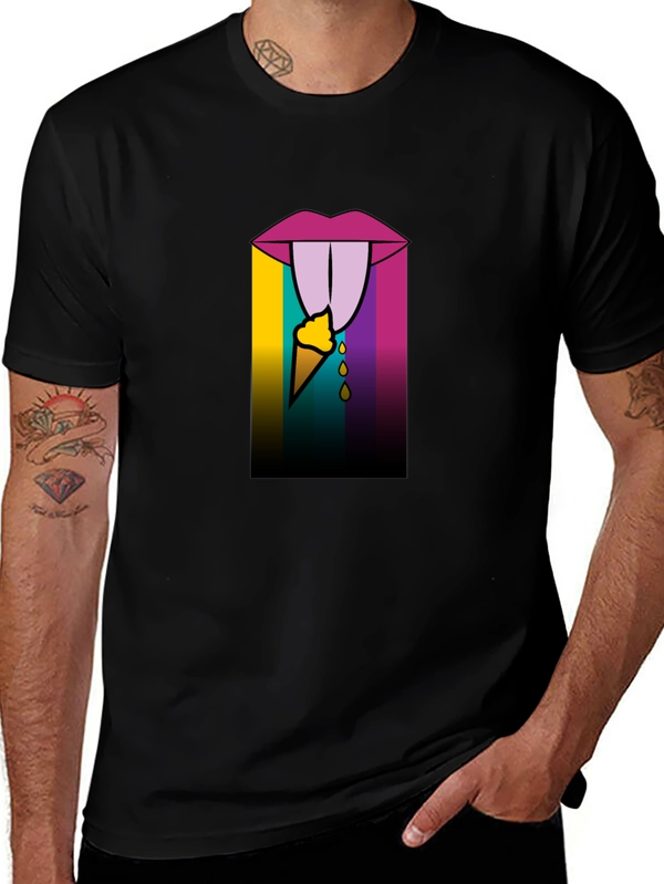 Edgy Ice Cream Lips Graphic Tee - Black Cotton