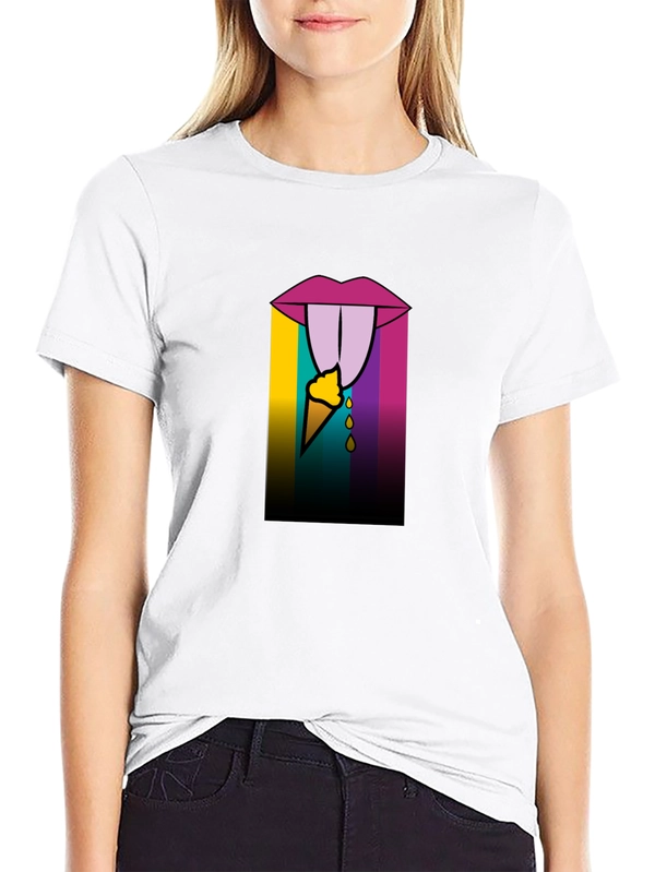 Edgy Ice Cream Lips Graphic Tee - Black Cotton