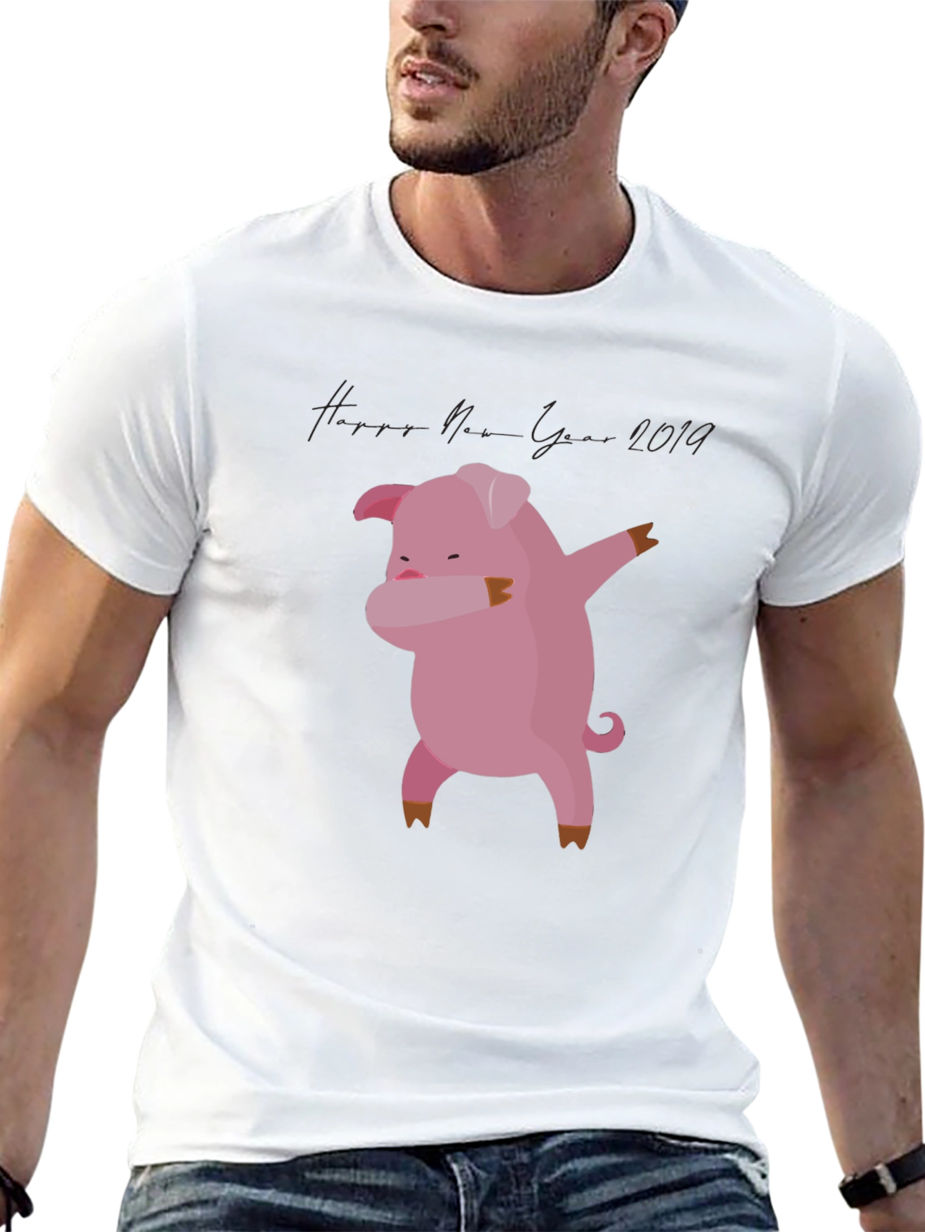Dabbing Pig New Year 2019 Black T-Shirt
