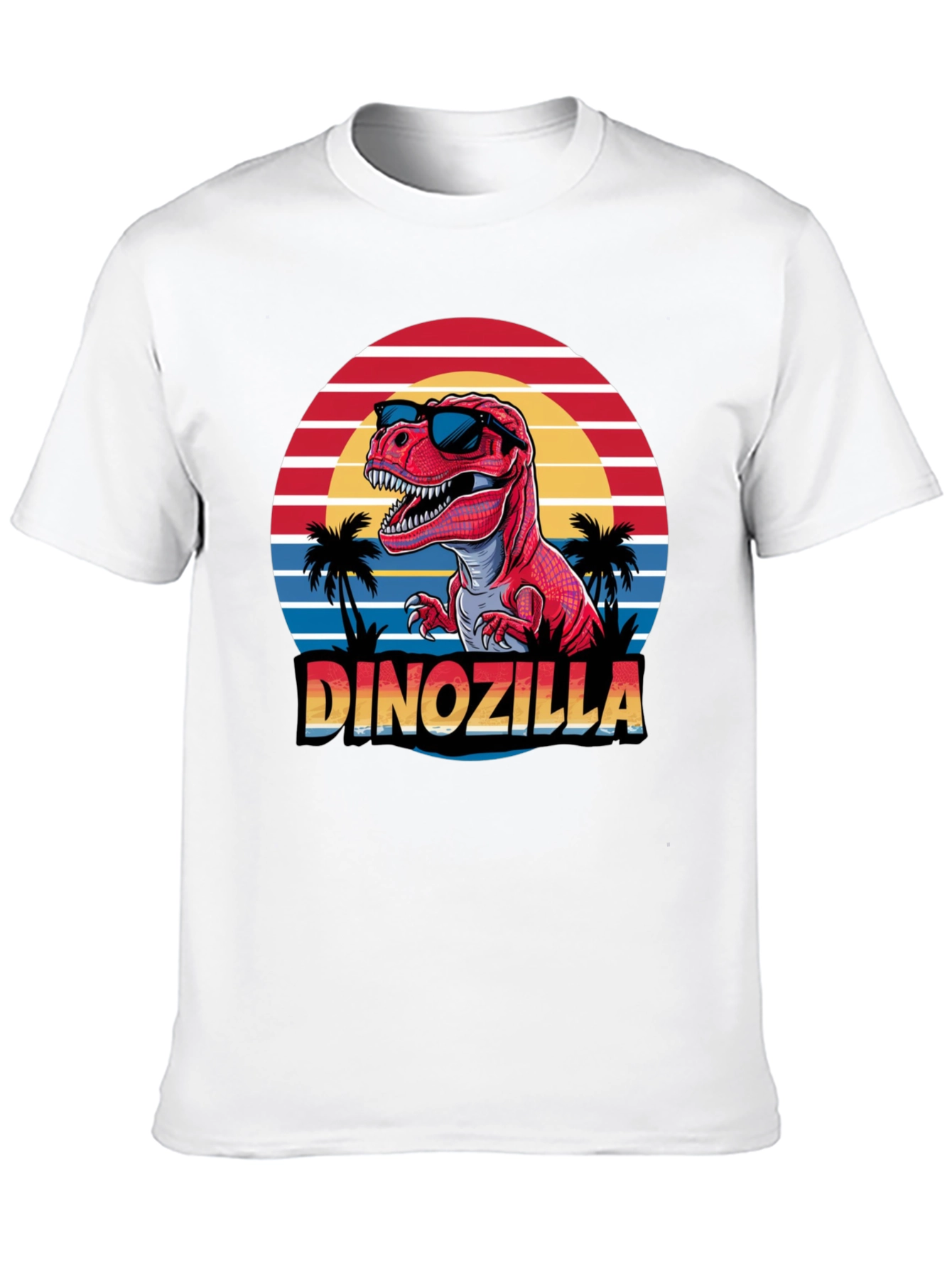 Dinozilla T-Shirt - Red Dinosaur Sunset Design