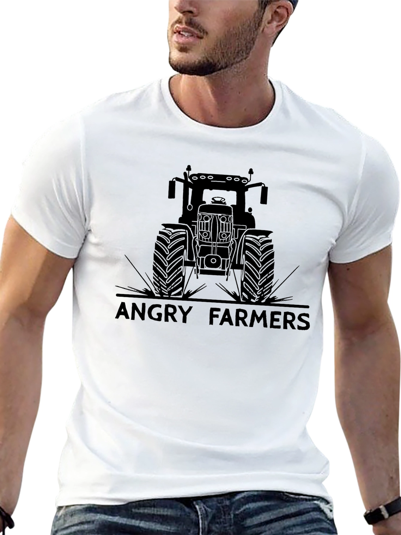 Angry Farmers Tractor Graphic Tee - Black