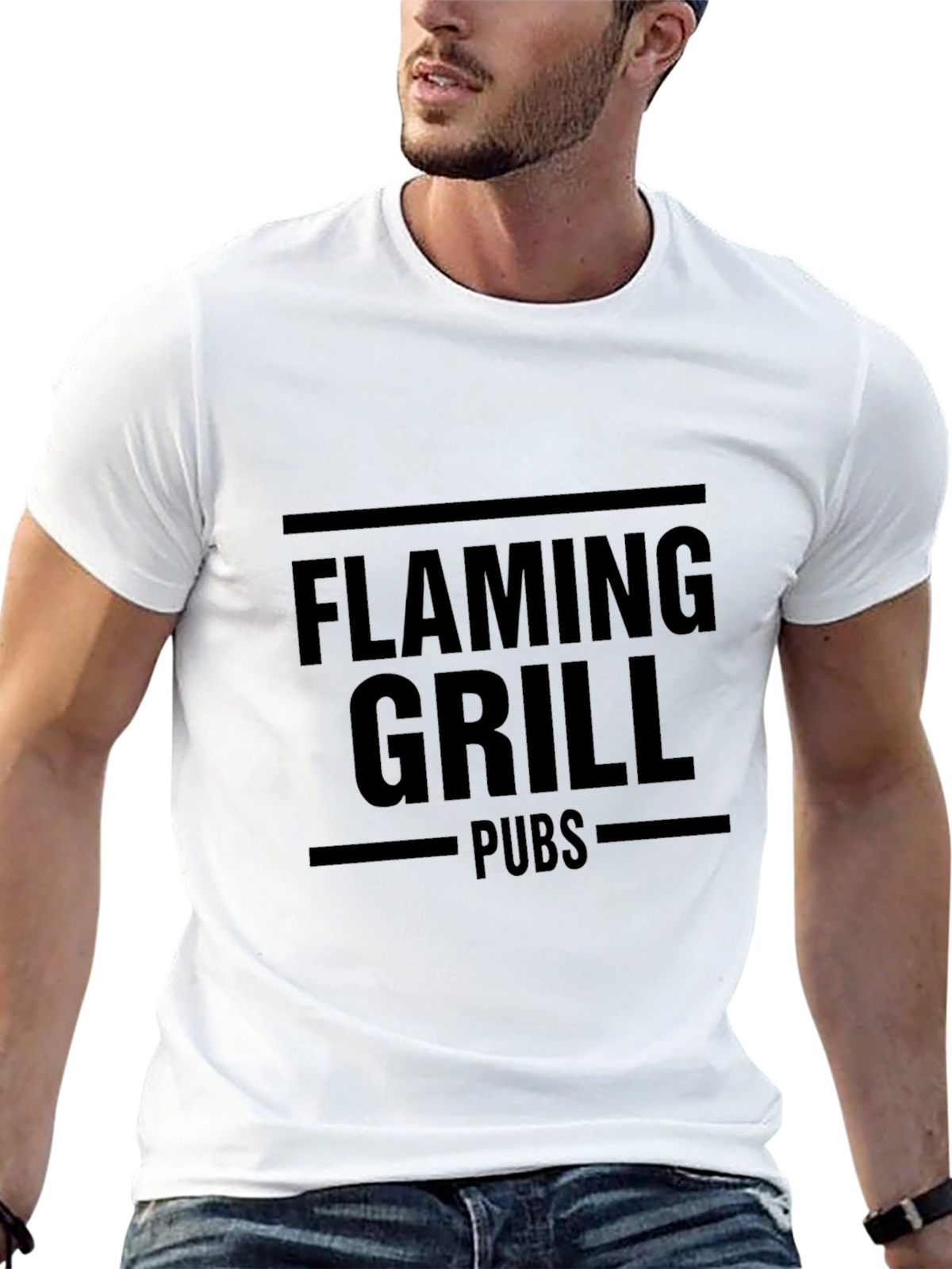 Flaming Grill Pubs Black Graphic T-Shirt