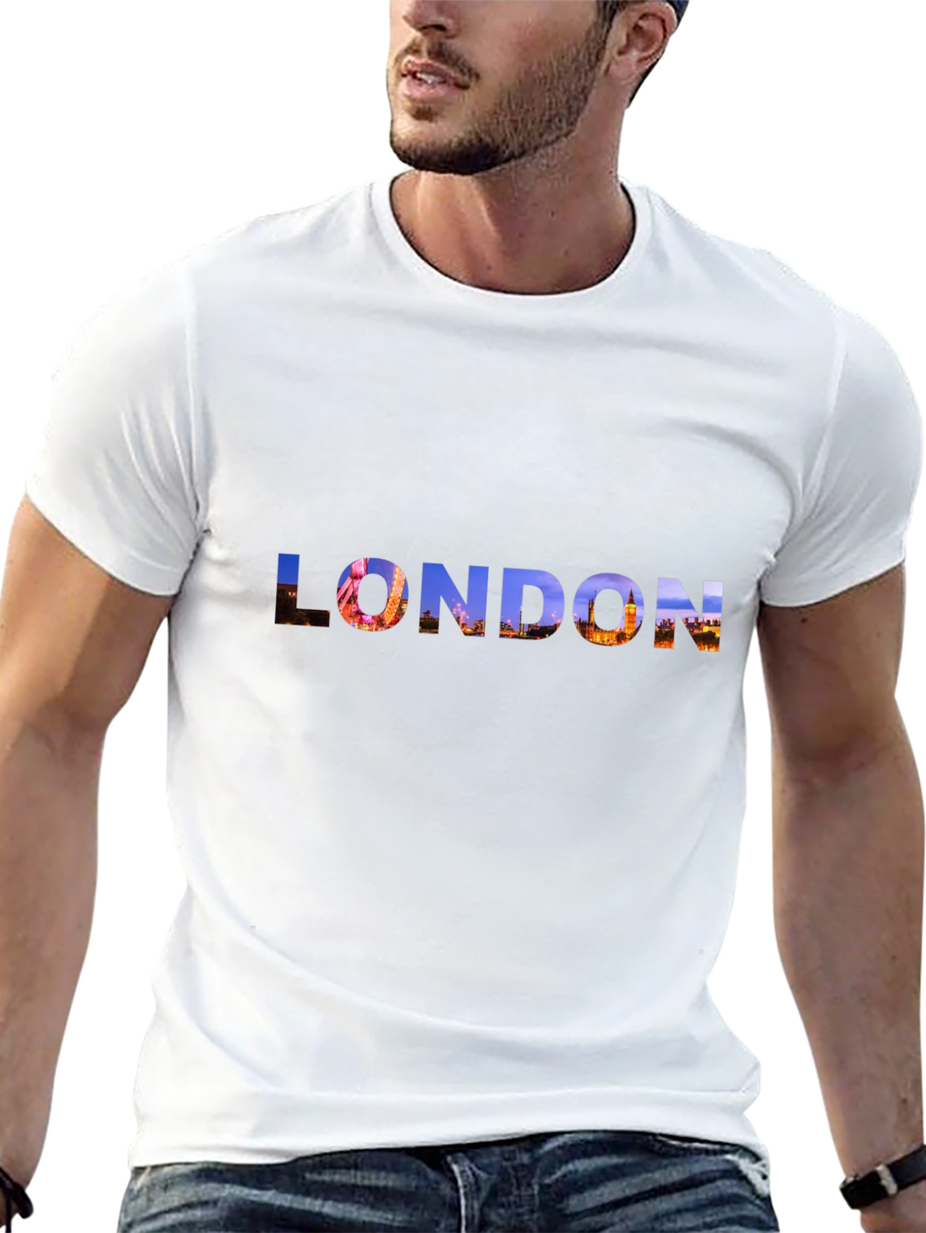 London Skyline Graphic Tee - Black Cotton T-Shirt