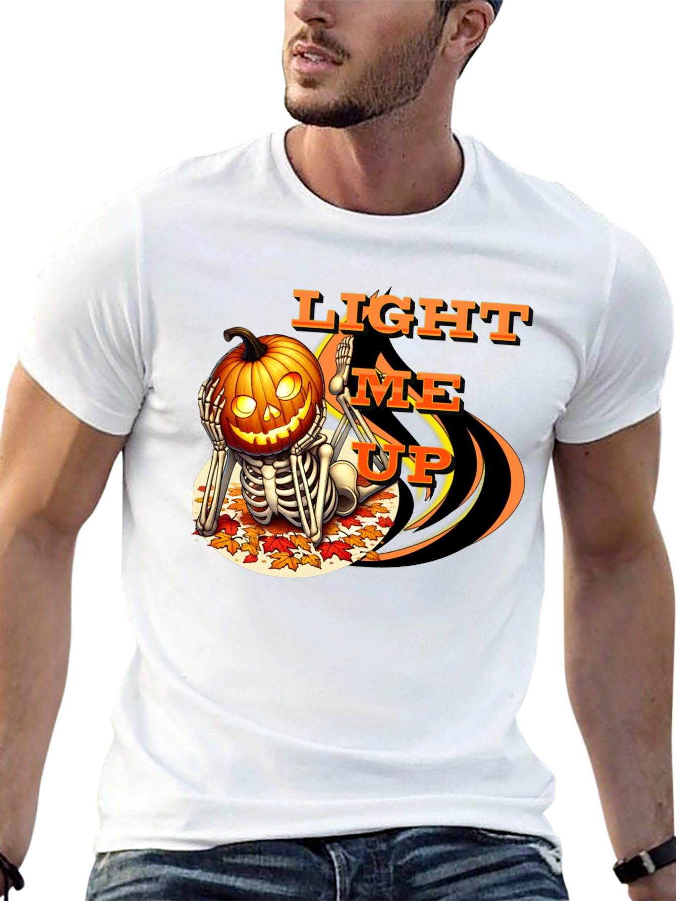 Halloween Pumpkin Skeleton T-Shirt - Light Me Up