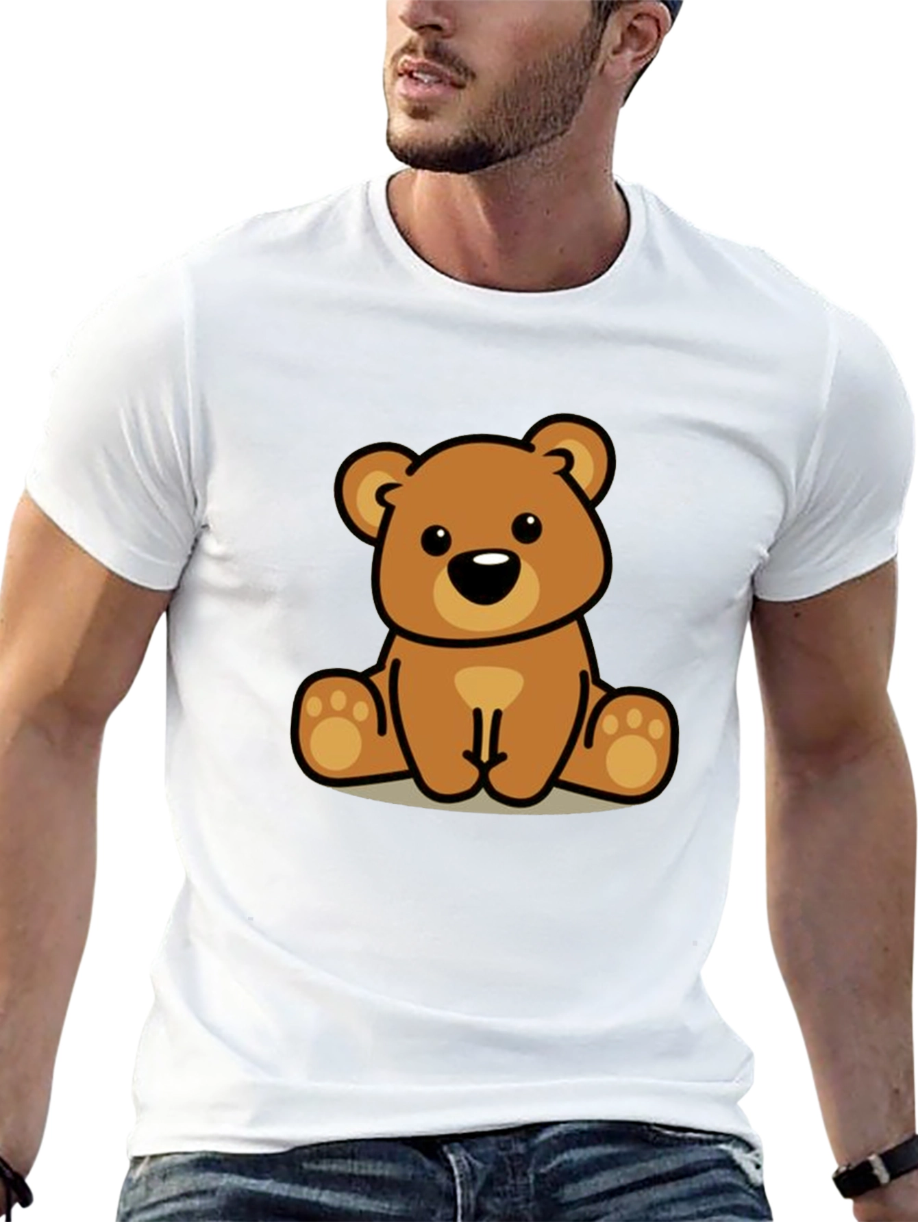 Cute Cartoon Bear Graphic Black T-Shirt