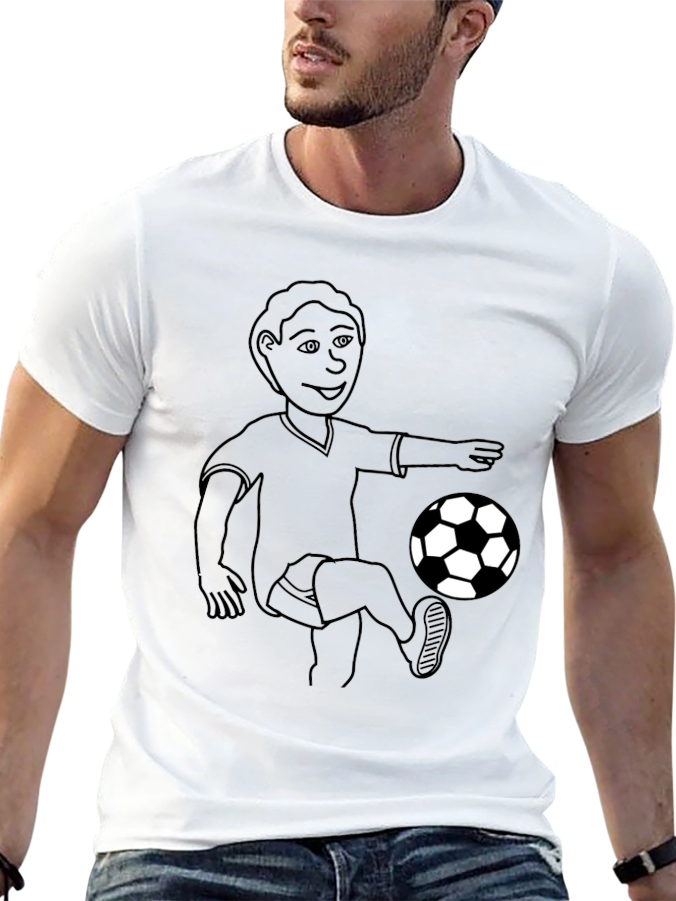 Soccer Player Graphic Tee - Black Cotton T-Shirt
