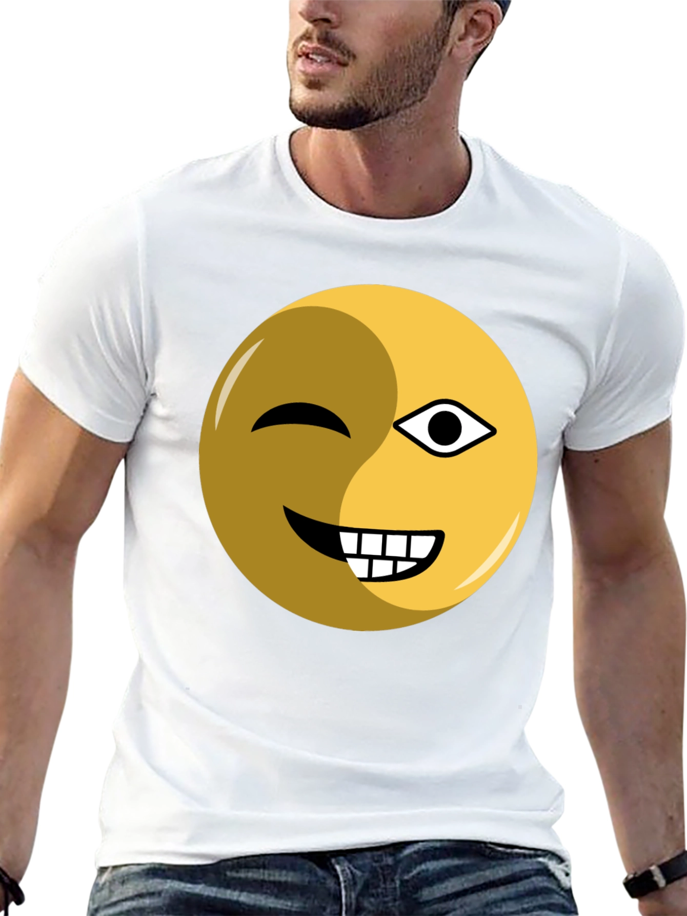 Winking Emoji Graphic Tee - Black Cotton Blend