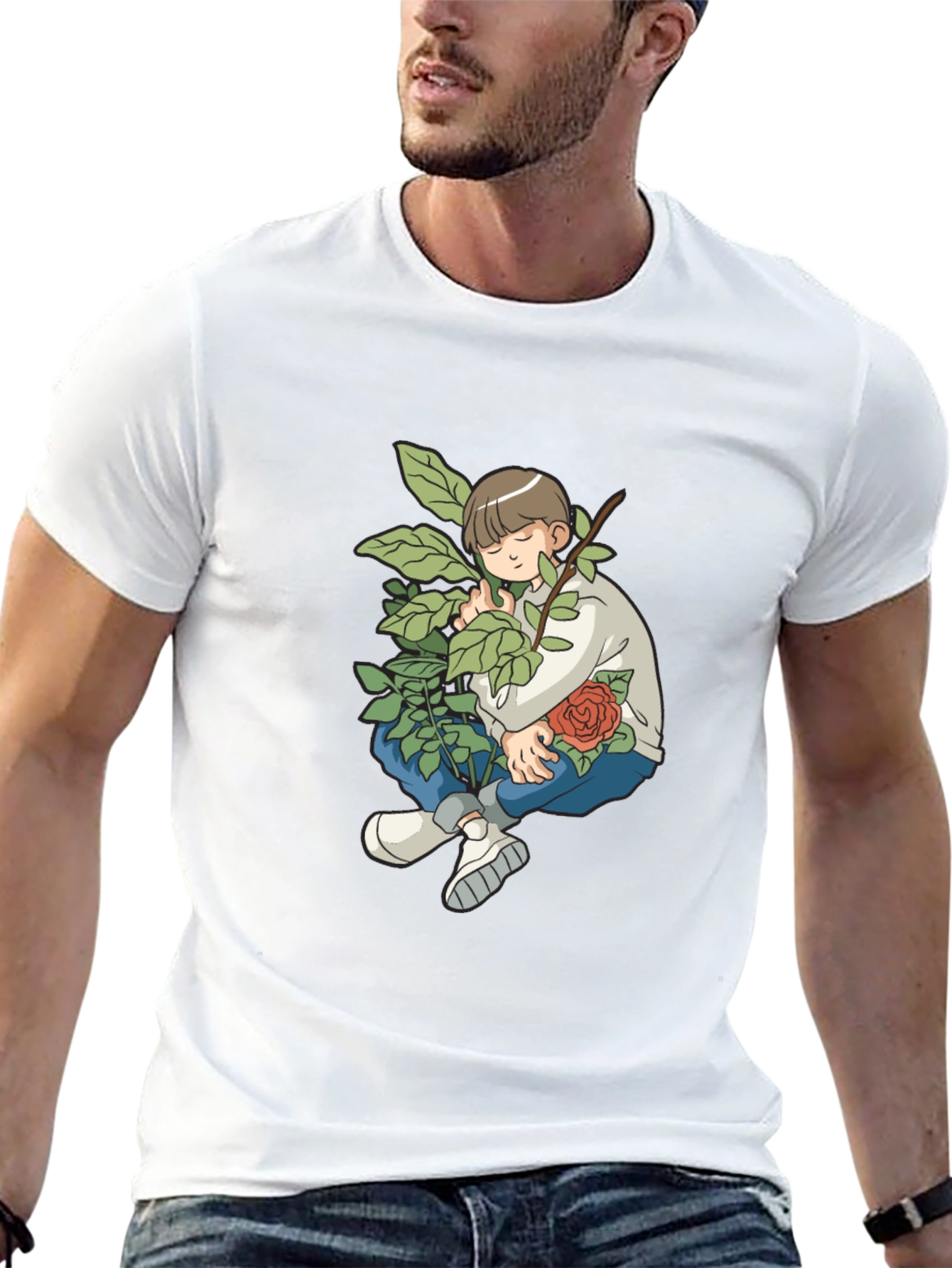 Boy With Rose Graphic Black T-Shirt