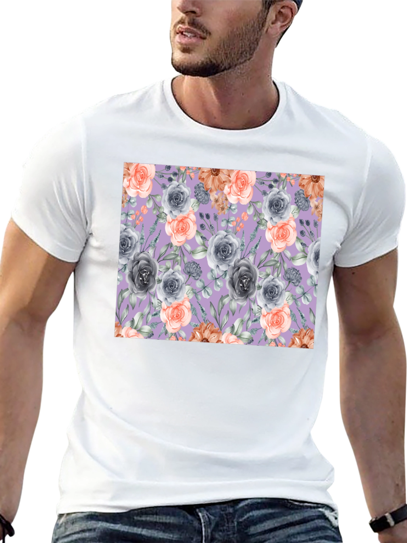 Floral Roses Print T-Shirt for Men