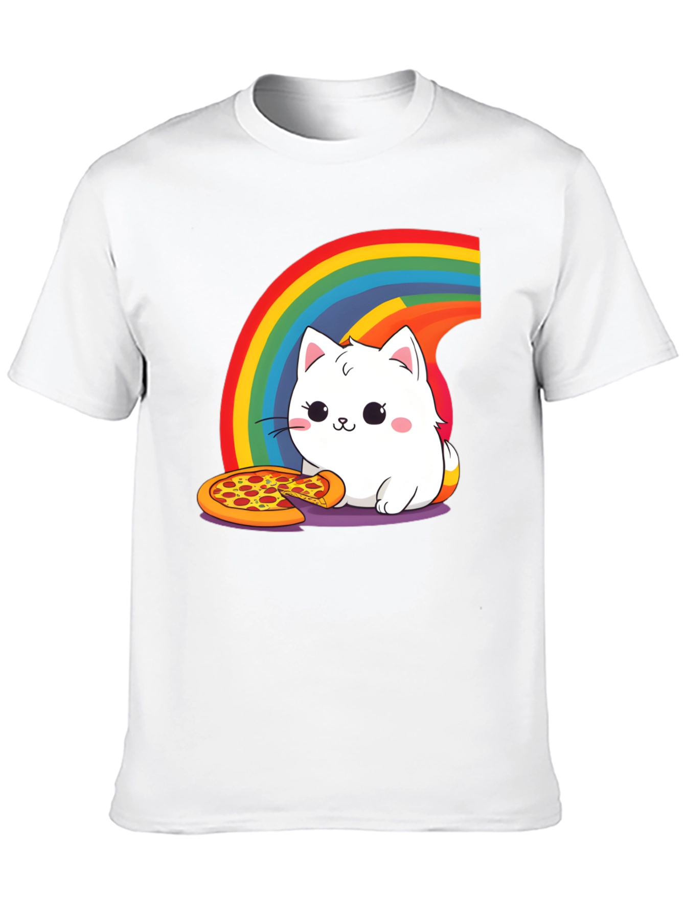 Cute Cat Pizza Rainbow Graphic Tee
