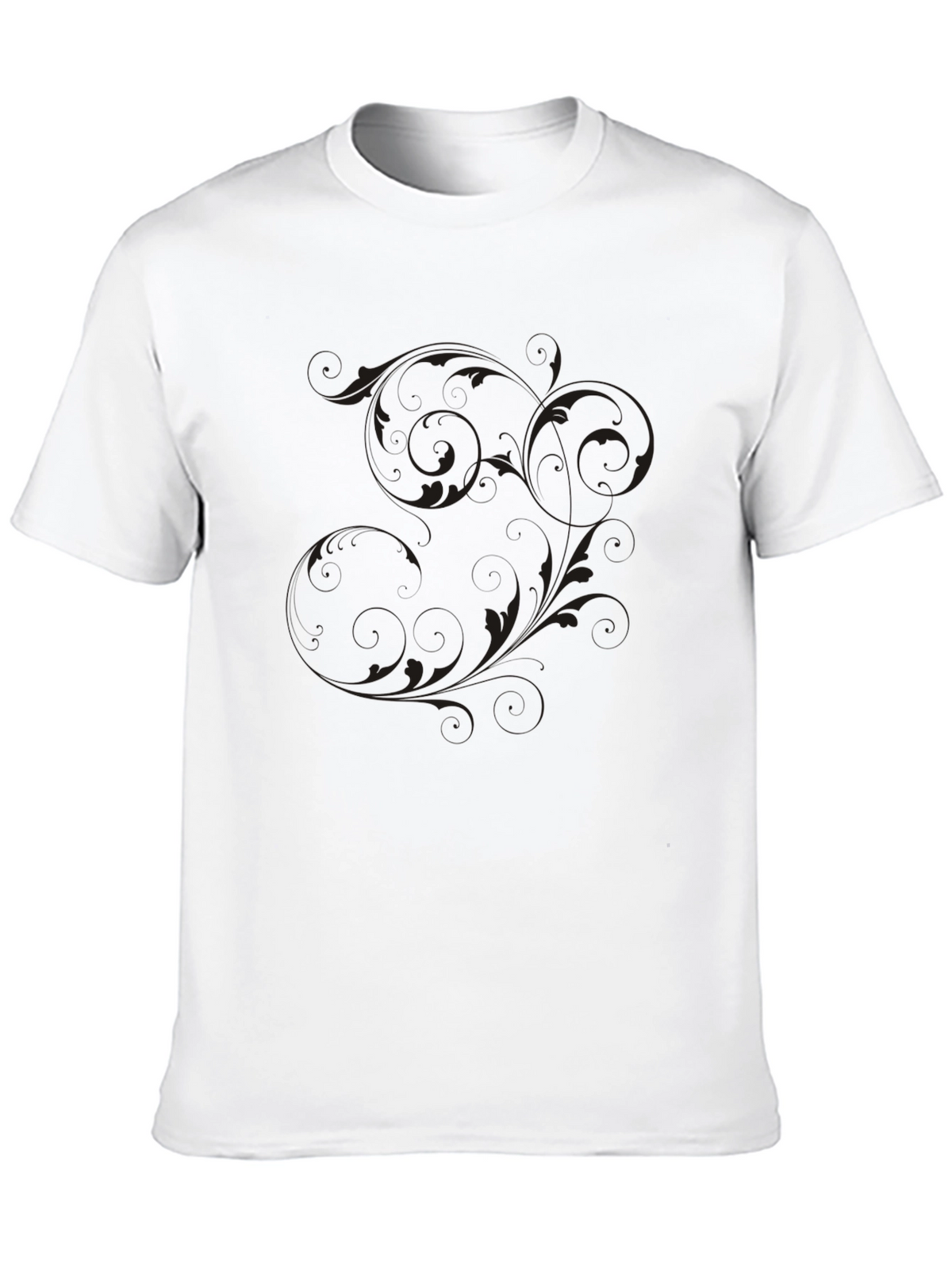 Mens Black T-Shirt with Floral Scroll Design