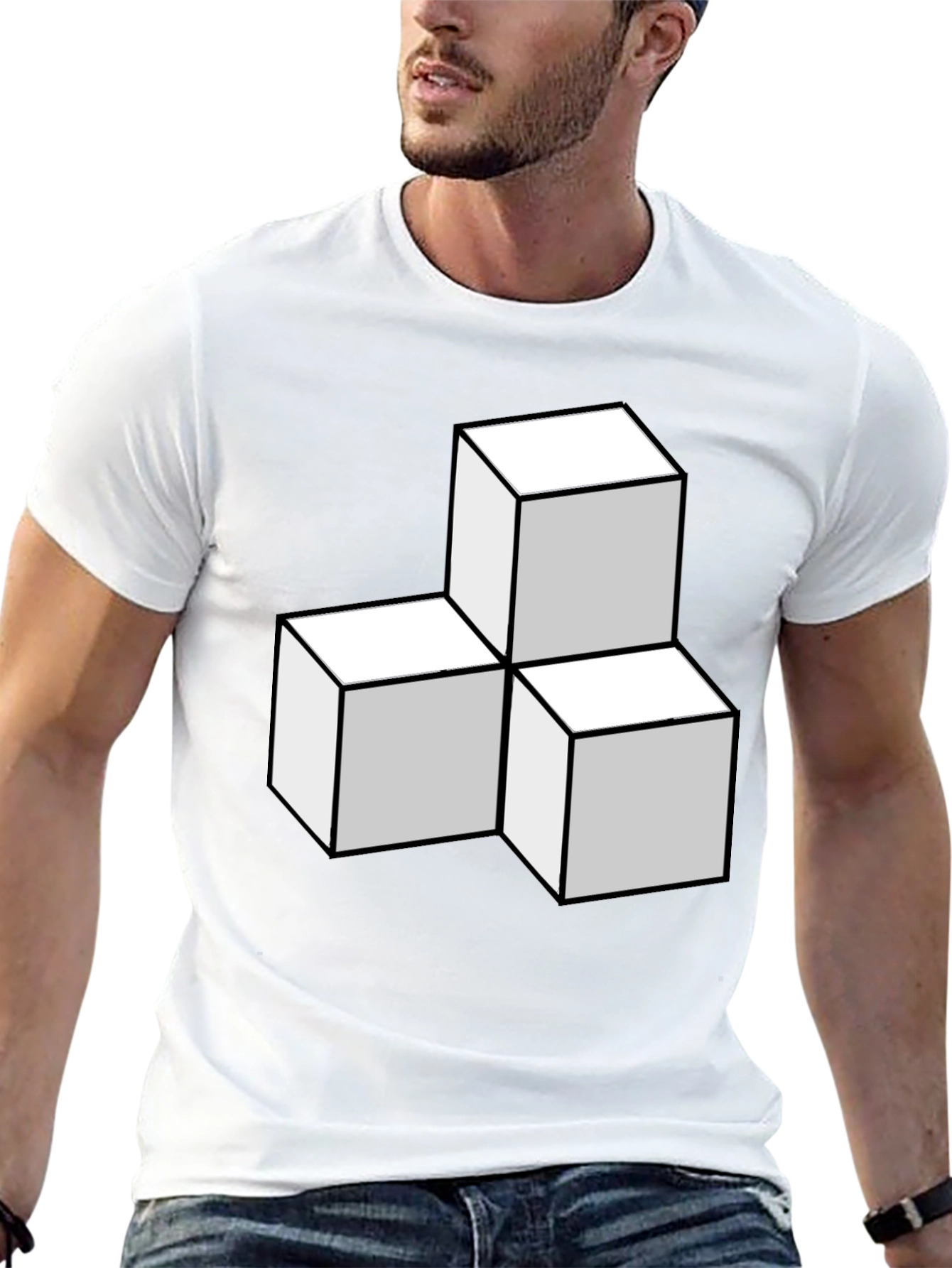 Geometric Cube Stack T-Shirt - Modern Design