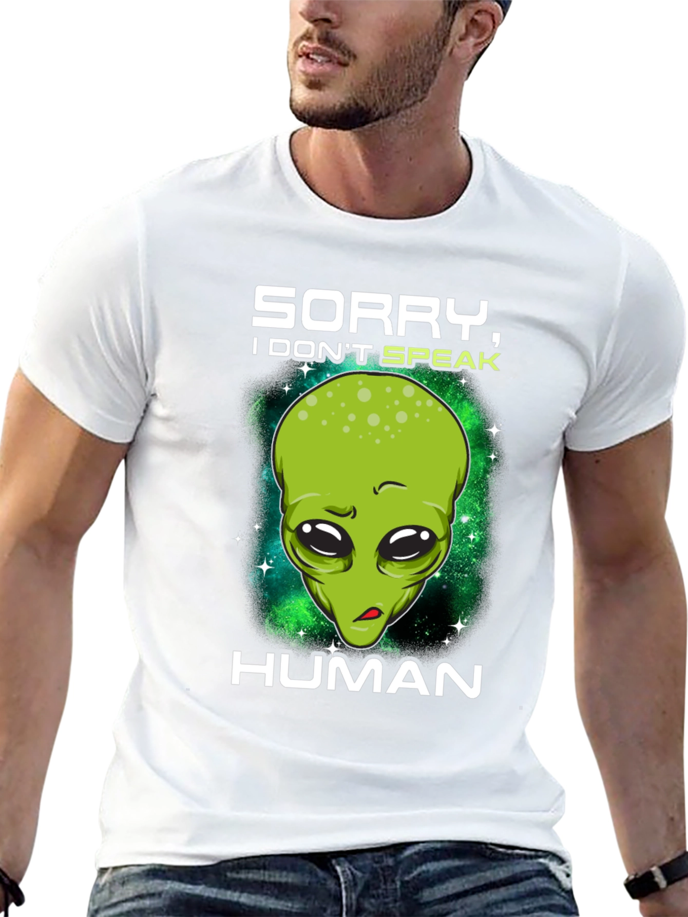 Sorry I Dont Speak Human Alien Graphic T-Shirt
