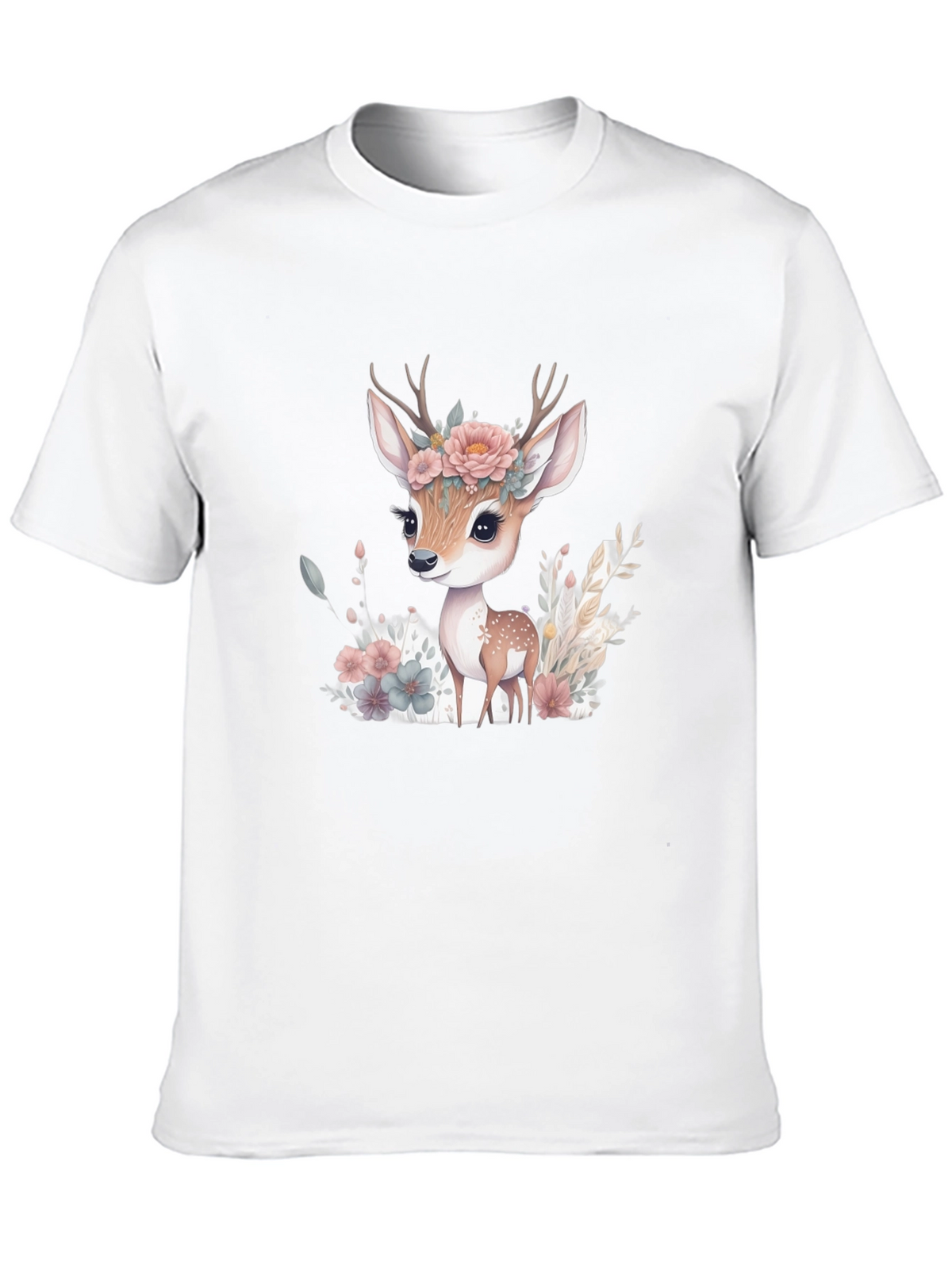 Floral Deer Graphic Tee - Mens Black T-Shirt