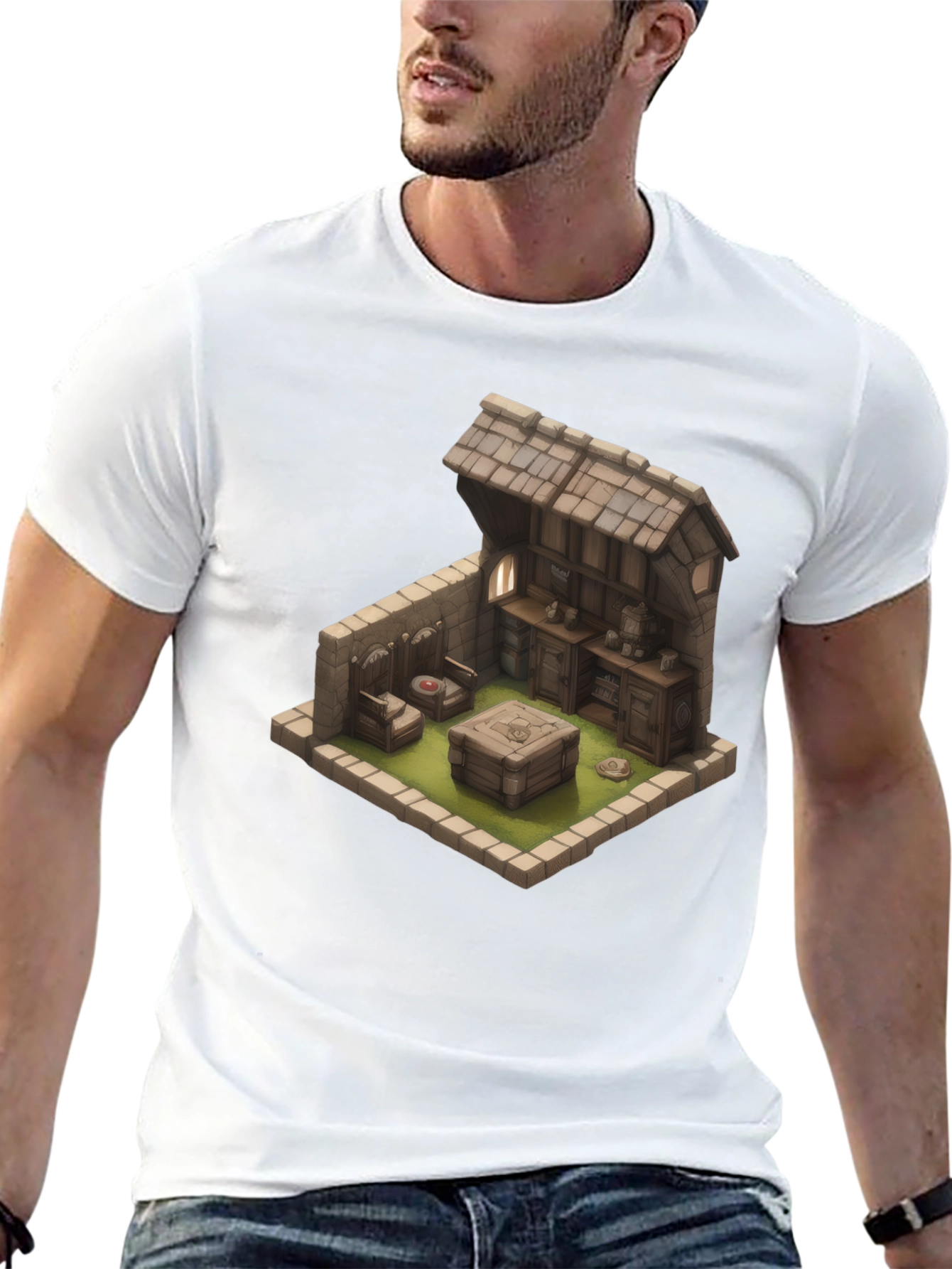 Isometric Medieval Room Black T-Shirt