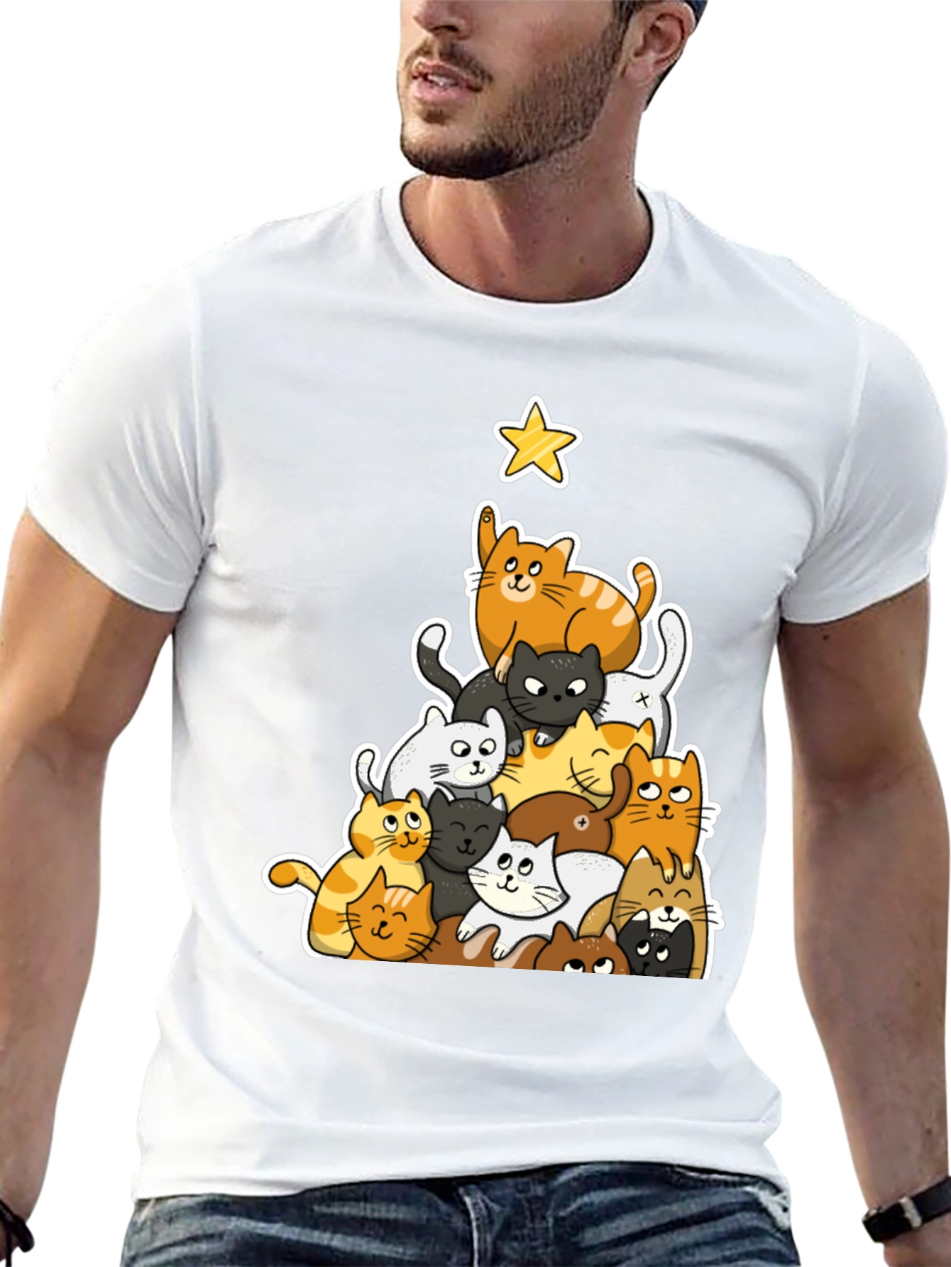 Cat Christmas Tree Graphic Tee
