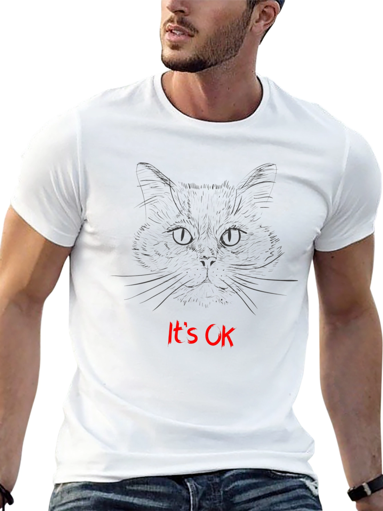 Cat Sketch Its OK Graphic T-Shirt