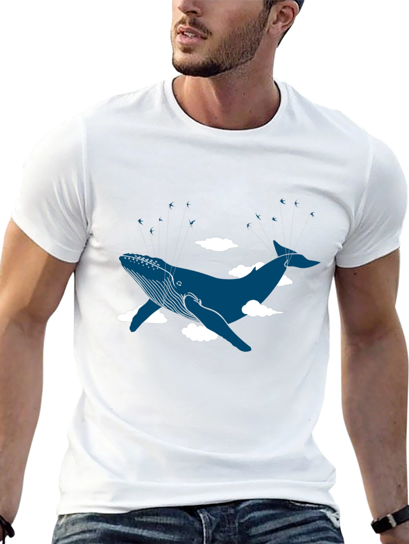 Whale in the Clouds Graphic Tee - Black Cotton