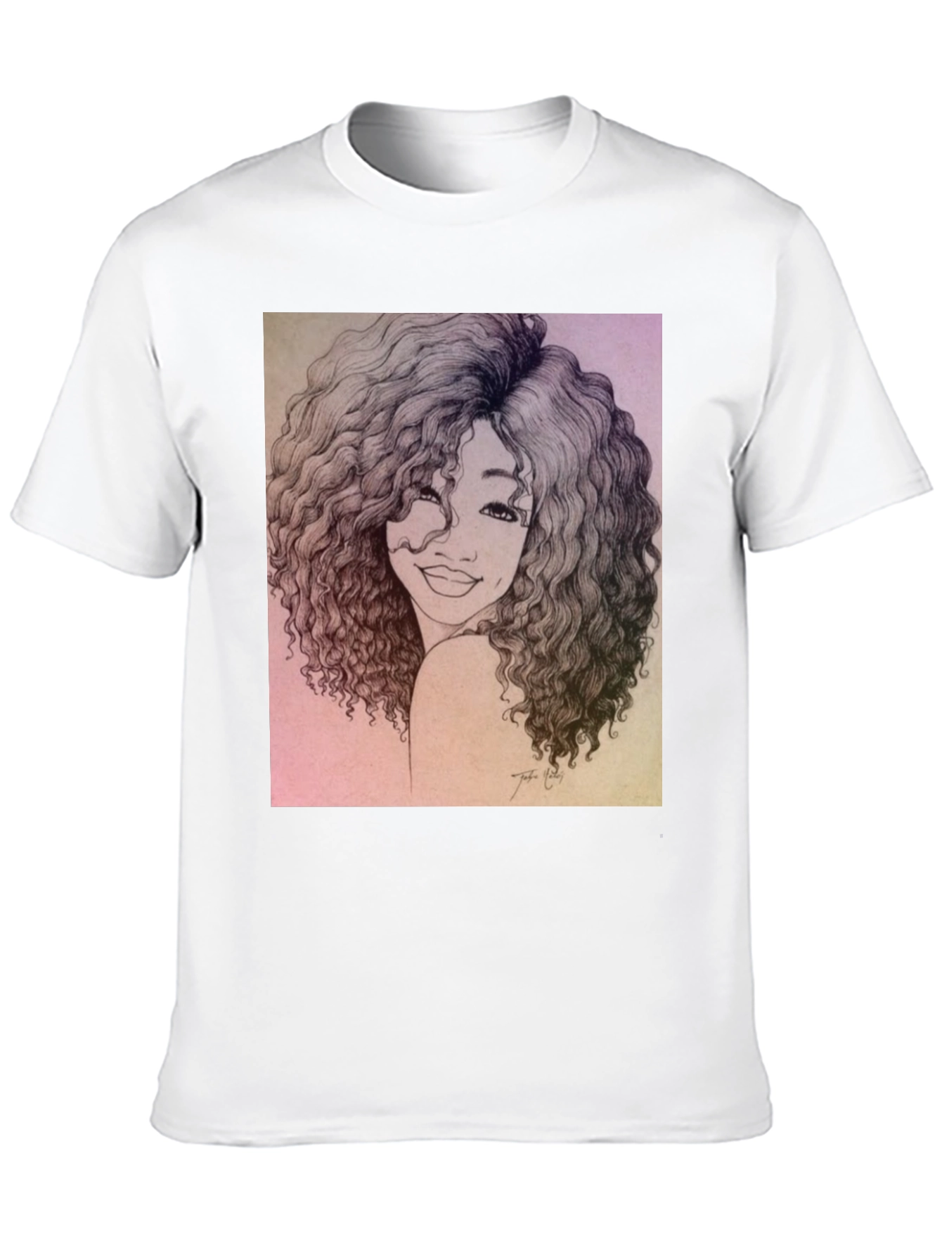 Curly Haired Portrait Graphic Black T-Shirt