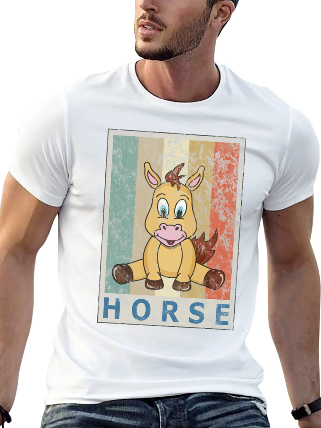 Cartoon Horse Graphic Tee - Unisex Black T-Shirt