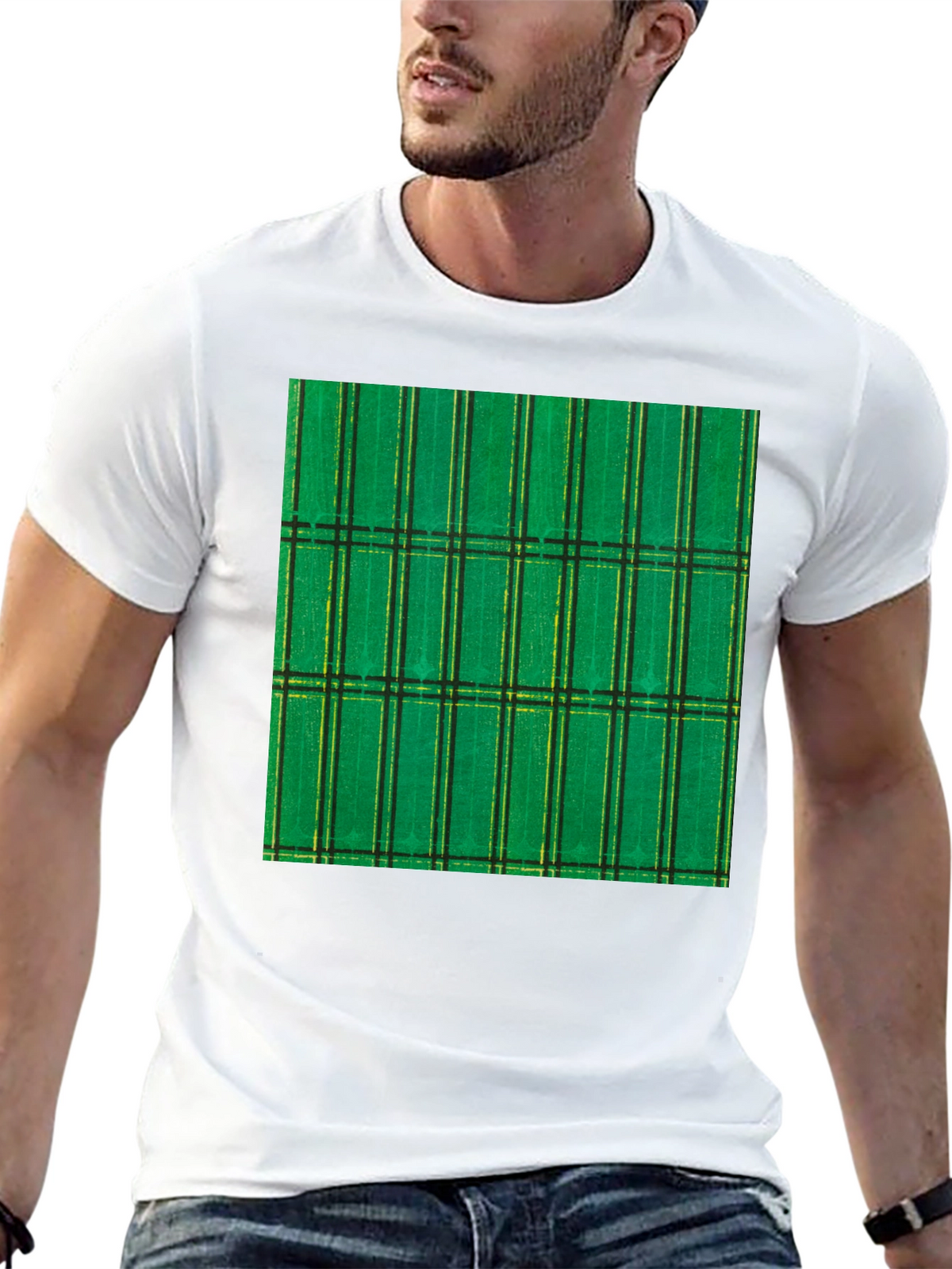 Green Plaid Graphic Tee - Modern Casual Style